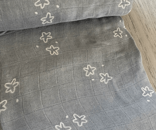 Blue Grey Stars Bamboo Muslin Swaddle Blanket 