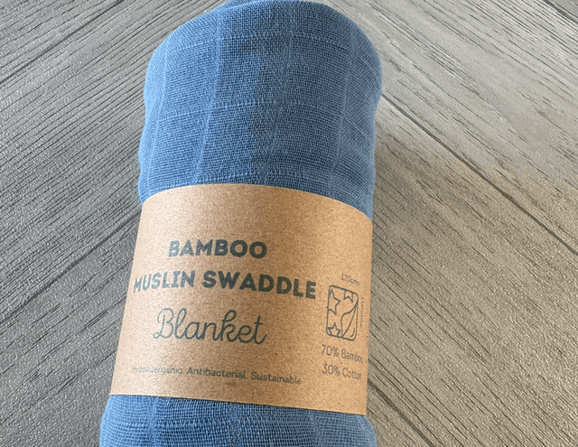 Plain Blue Bamboo Muslin Swaddle Blanket 