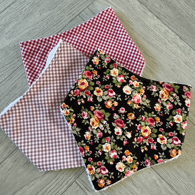 Three Pack Black Floral &amp; Gingham Bamboo Bibs 