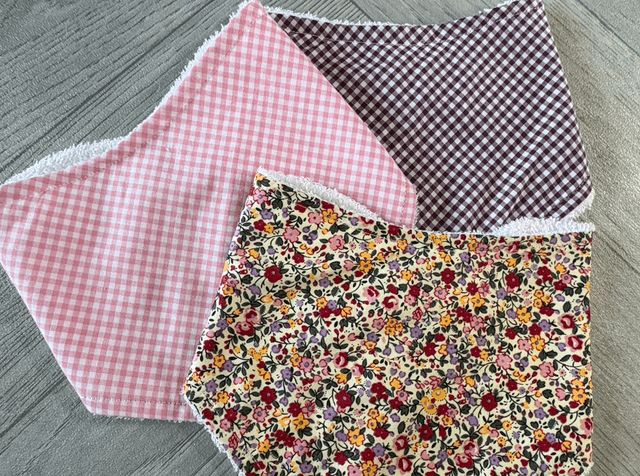 Three Pack Plum Floral &amp; Gingham Bamboo Bibs 