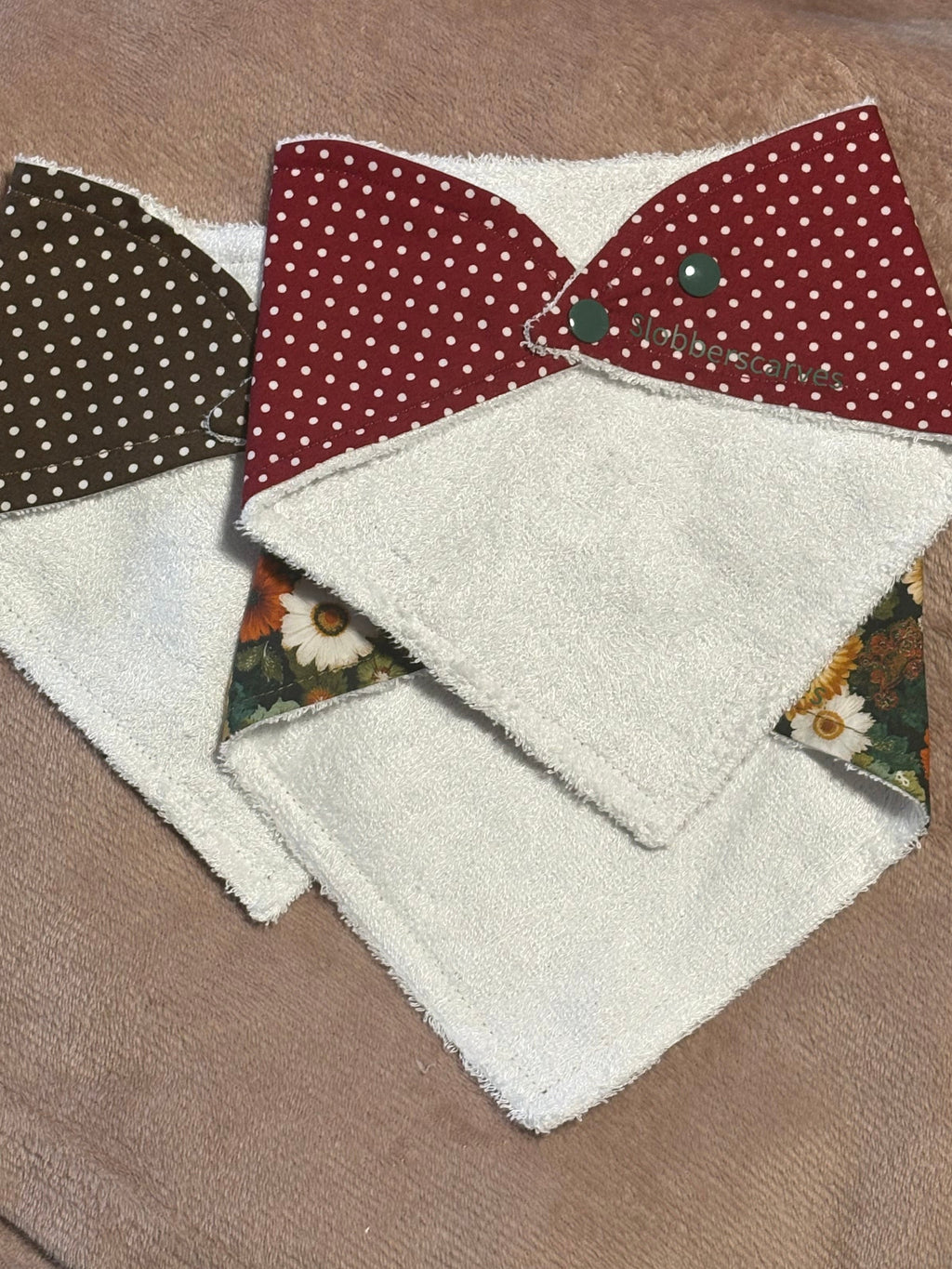Green Floral & Polka Dots Bandana Style Dribble Bibs