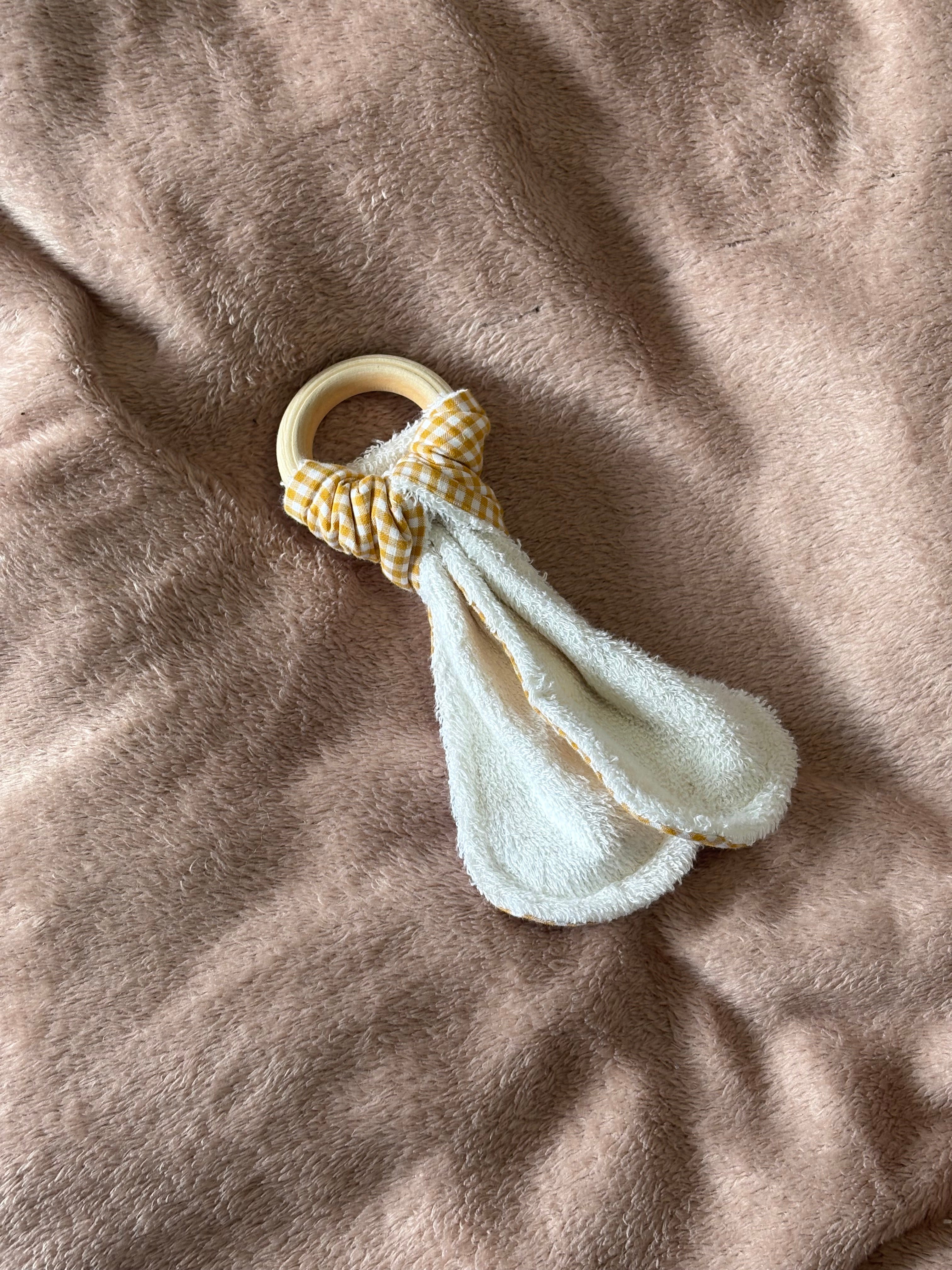 Yellow Gingham Wooden Teething Ring