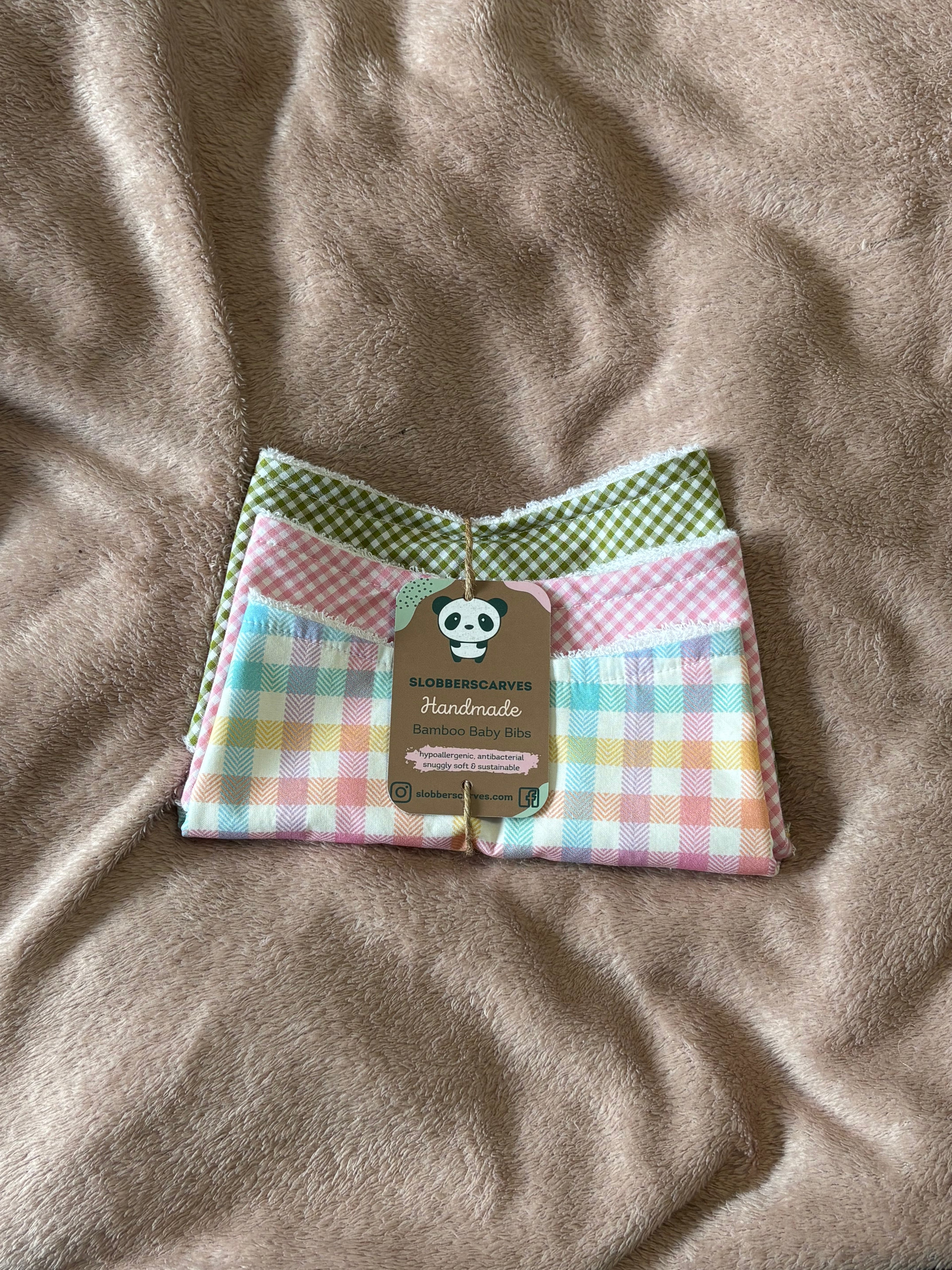 Pastel Gingham Three Pack Bandana Style Dribble Bibs