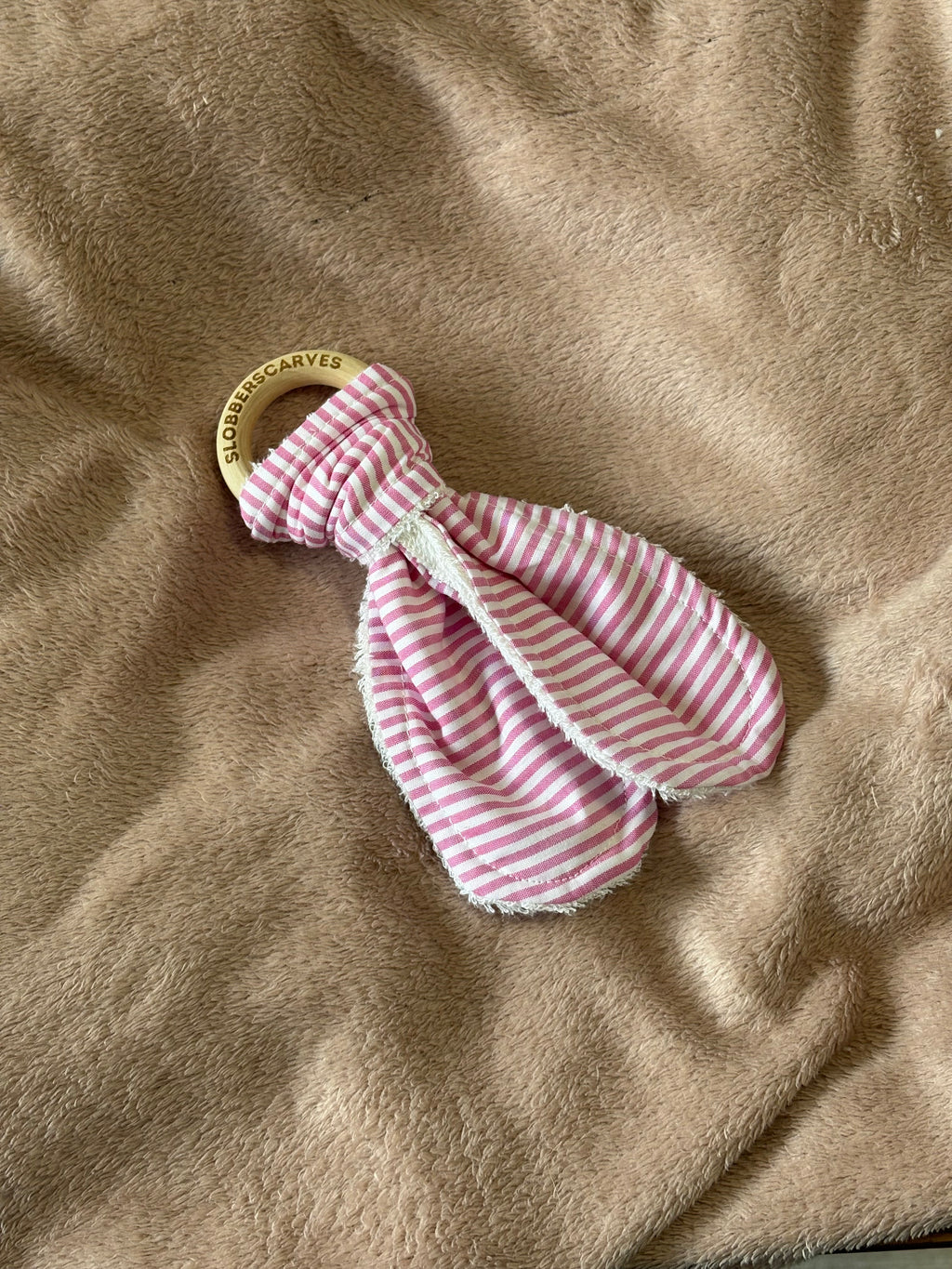 Pink Stripes Wooden Teething Ring