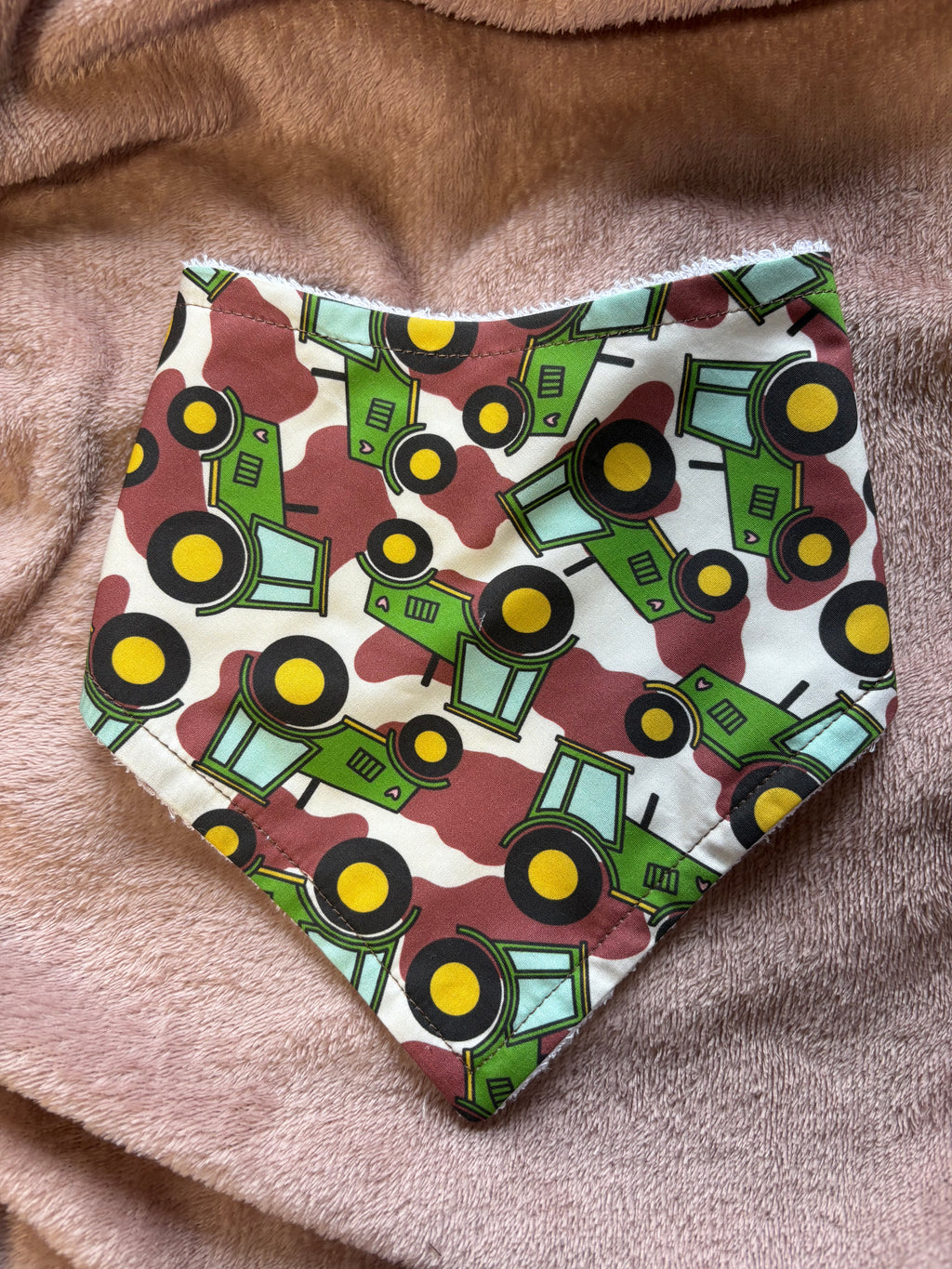 Green Tractor Bandana Style Bamboo Dribble Bib