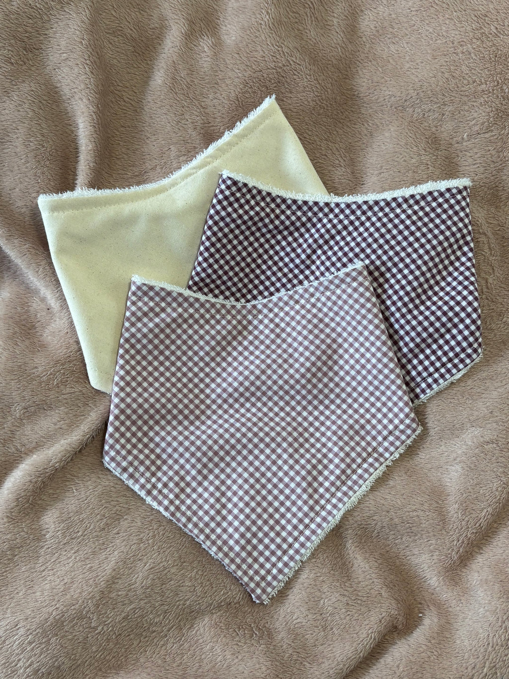 Plum Gingham Three Pack Bandana Style Dribble Bibs
