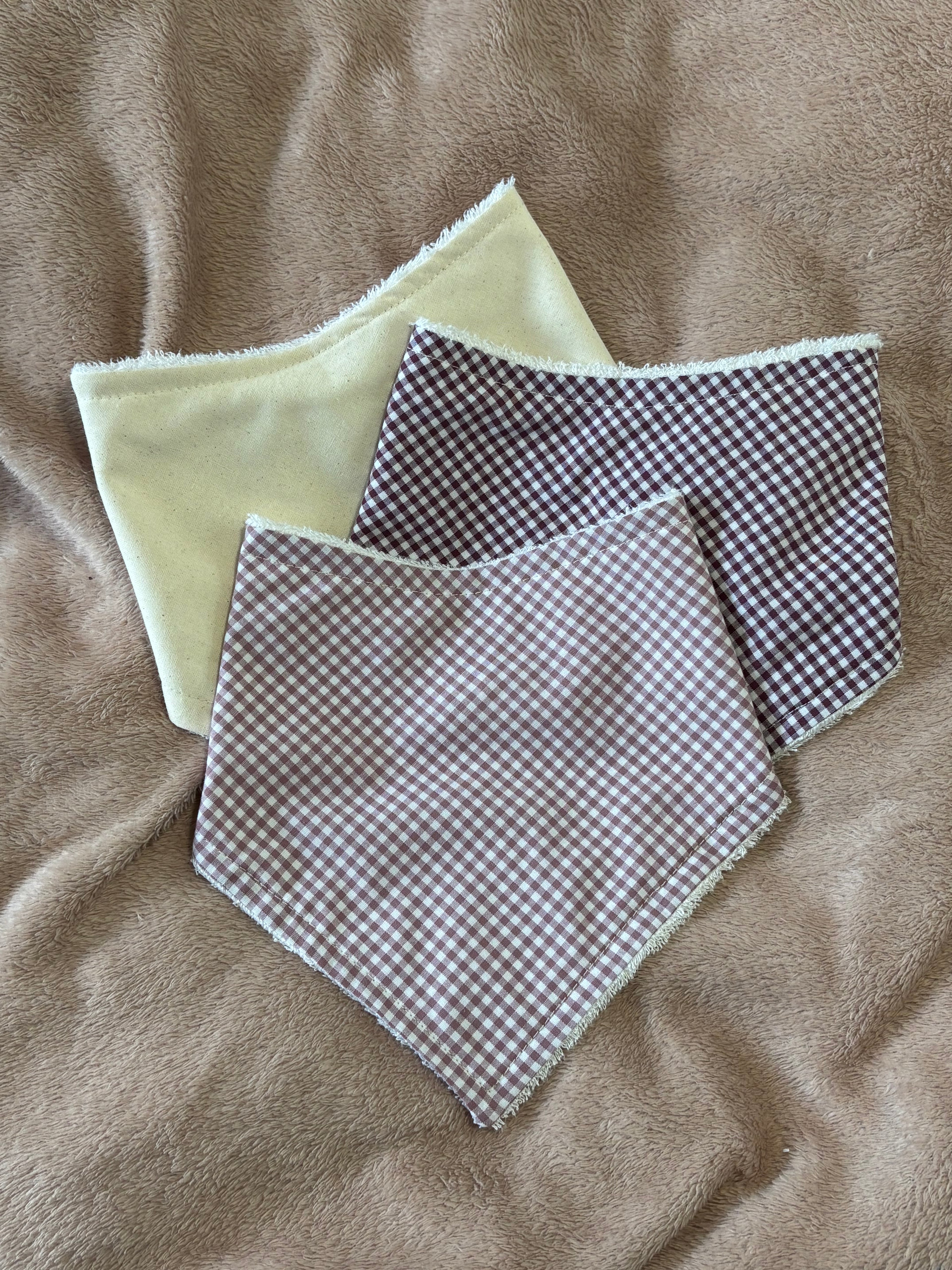 Plum Gingham Three Pack Bandana Style Dribble Bibs