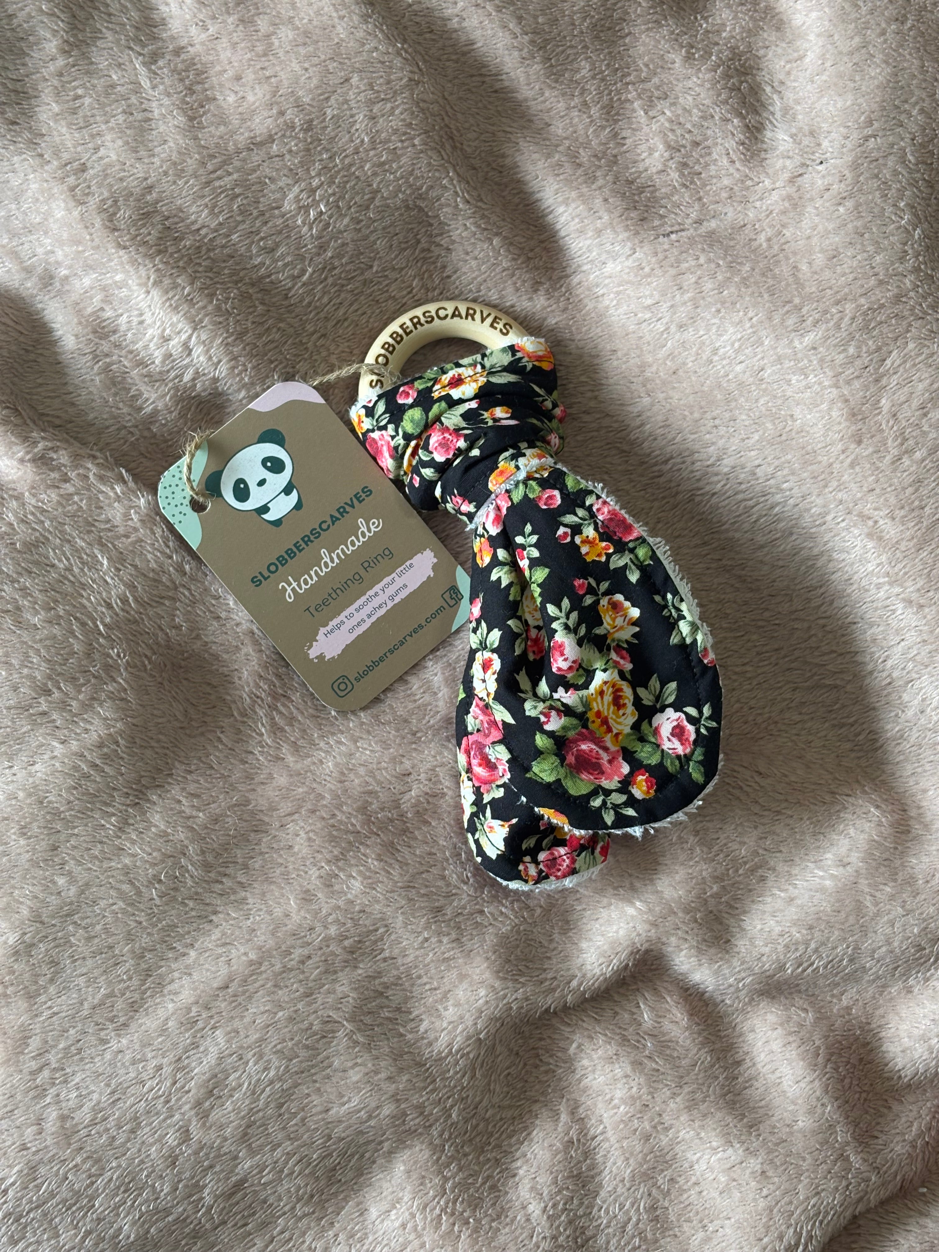 Black Floral Wooden Teething Ring