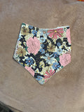 Navy & Pink Retro Floral Bandana Style Bamboo Dribble Bib