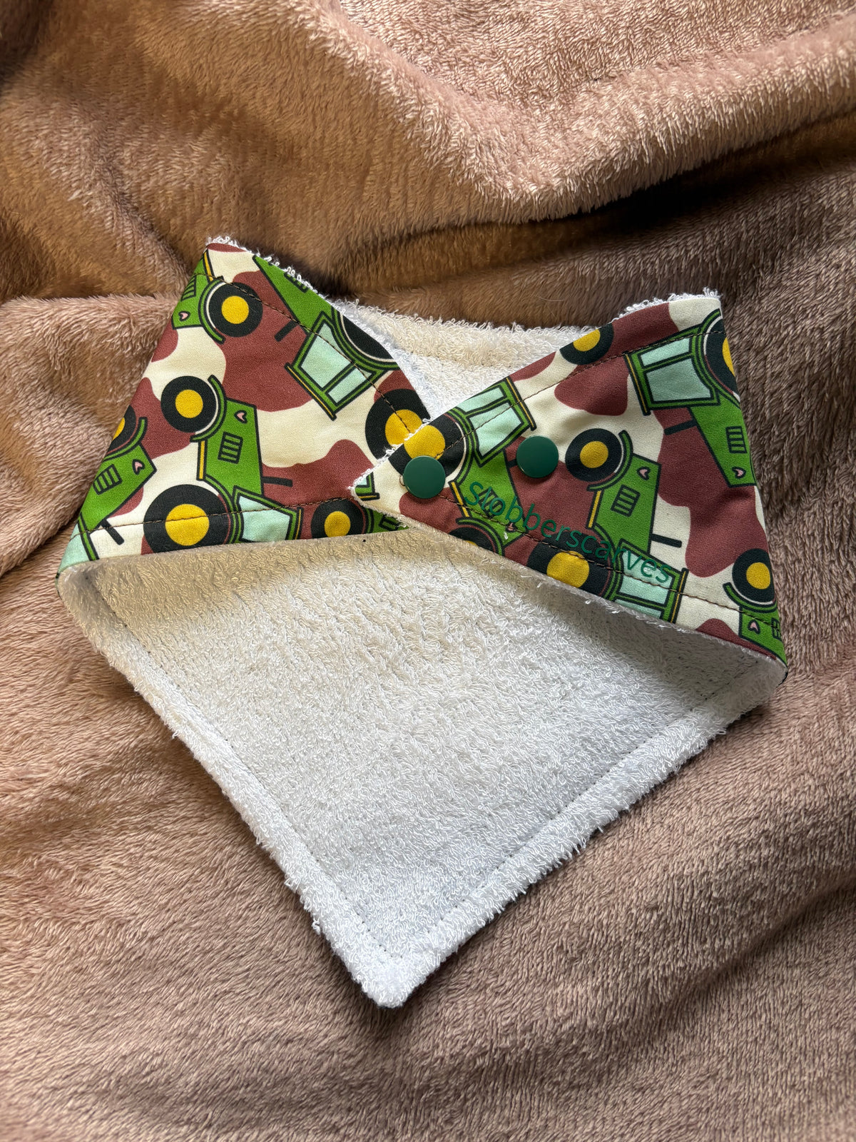 Green Tractor Bandana Style Bamboo Dribble Bib
