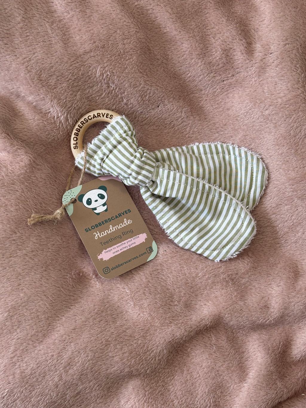 Moss Green Stripes Wooden Teething Ring