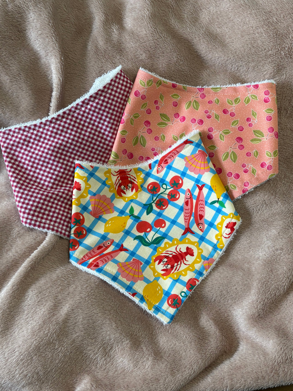 Lobsters & Cherries Three Pack Bandana Style Dribble Bibs