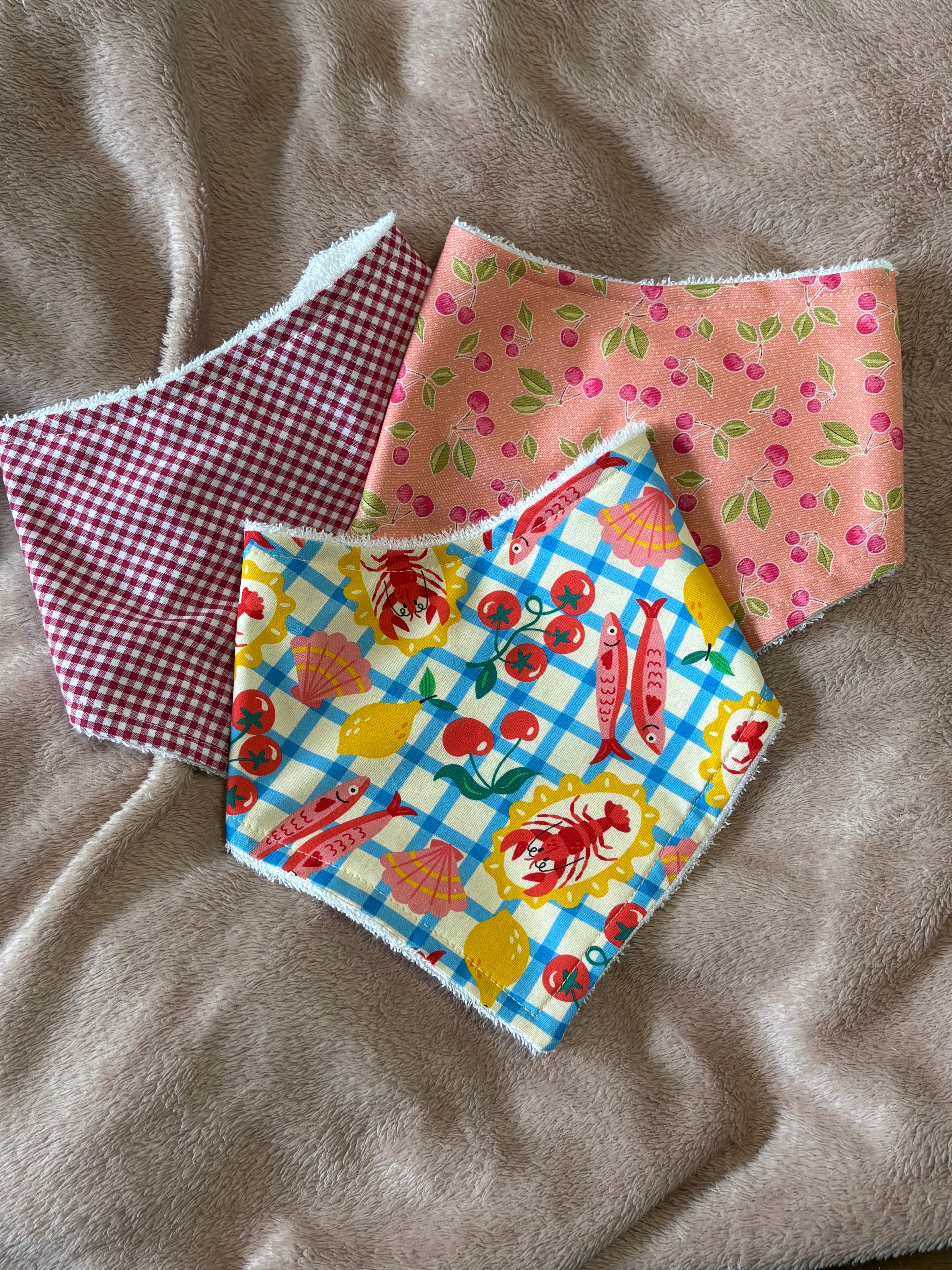 Lobsters & Cherries Three Pack Bandana Style Dribble Bibs