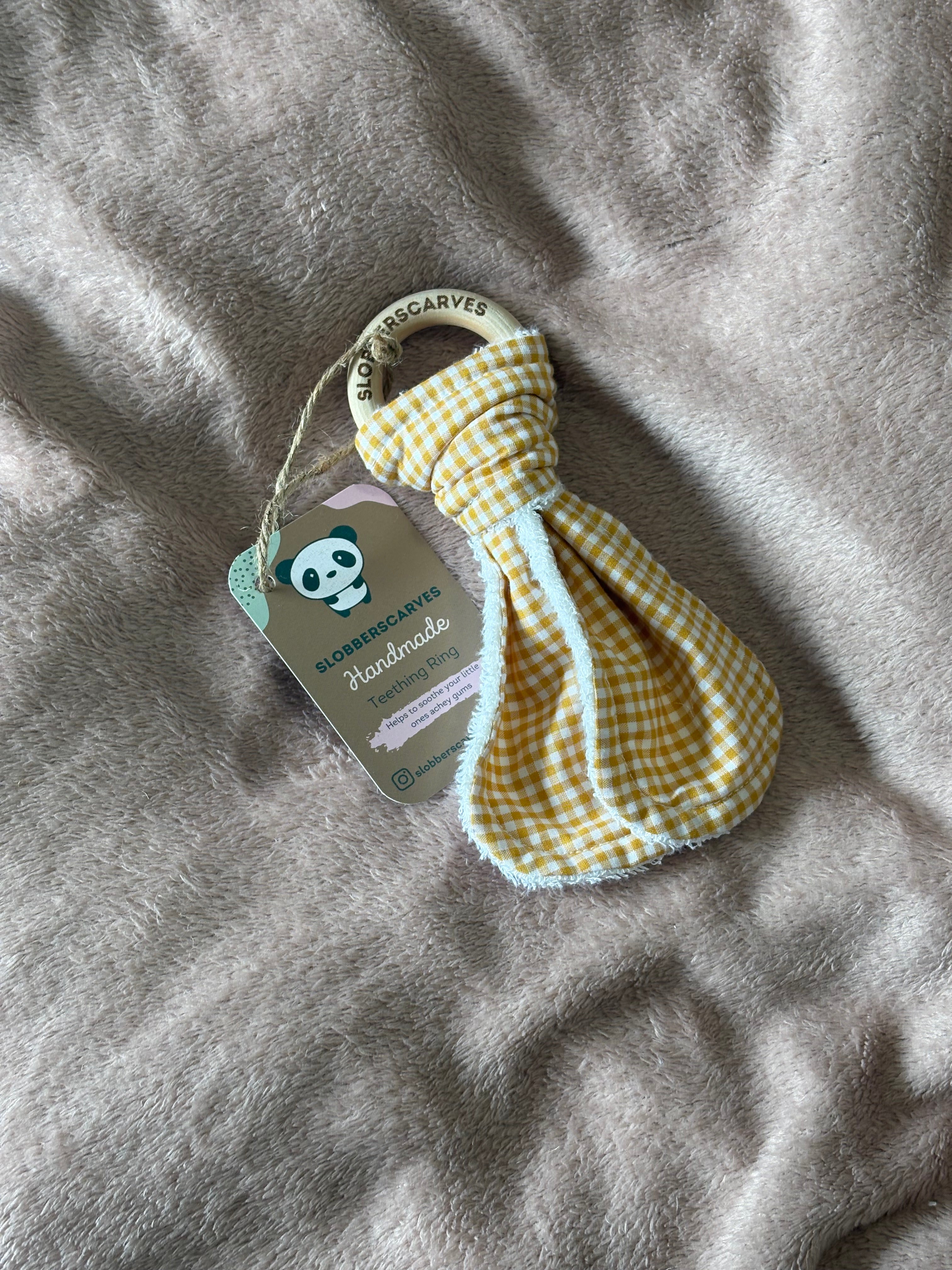 Yellow Gingham Wooden Teething Ring