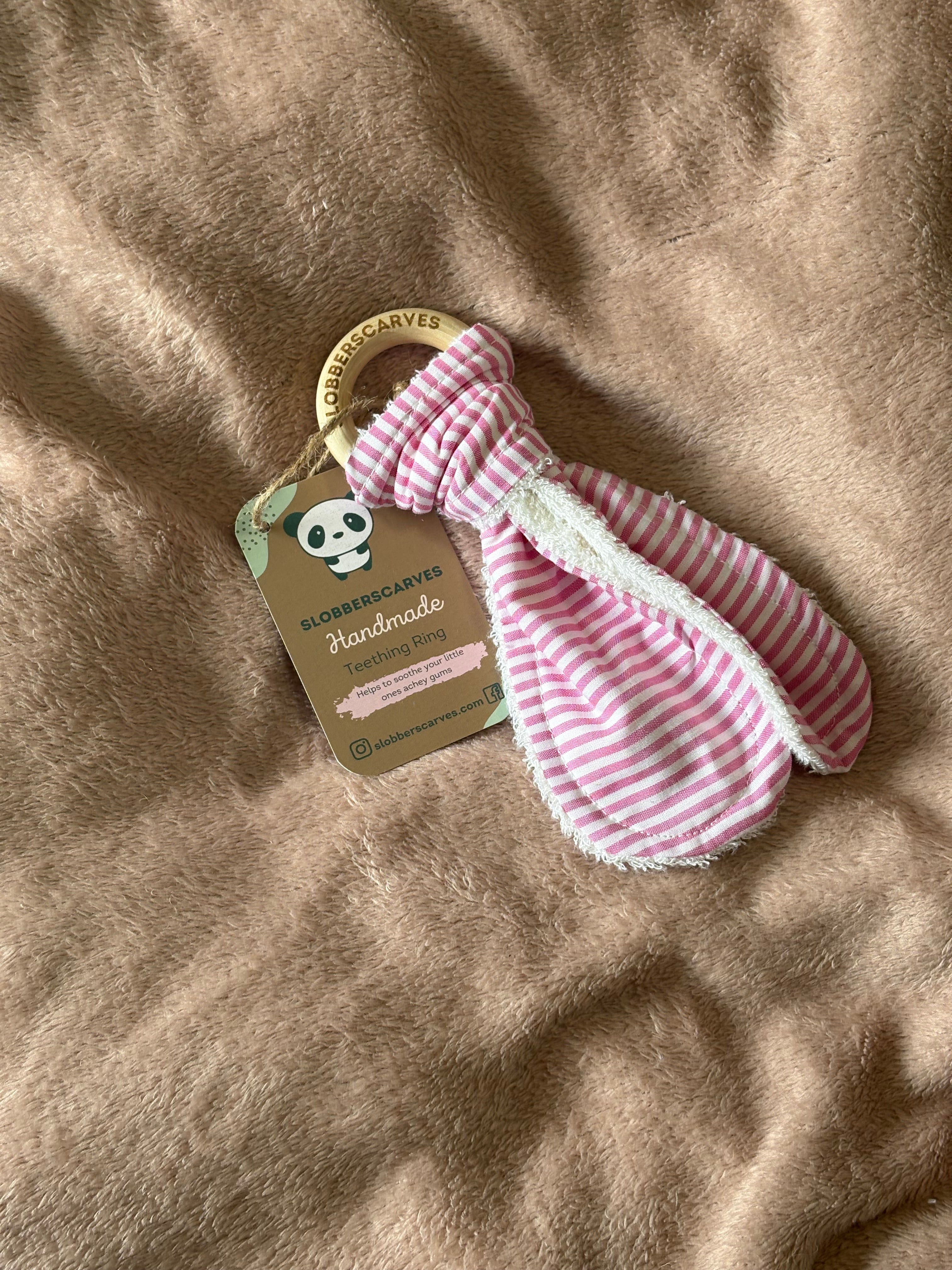 Pink Stripes Wooden Teething Ring