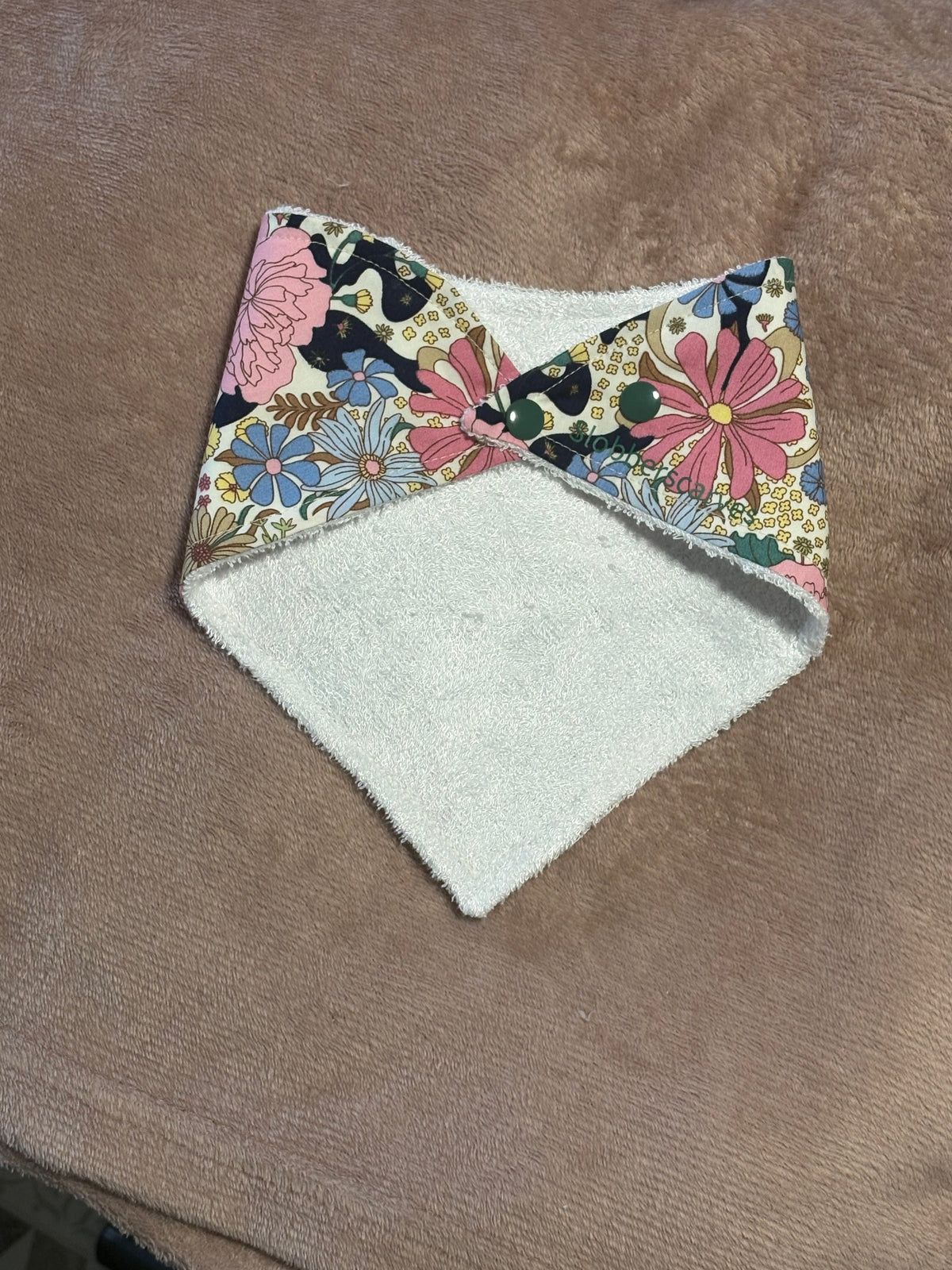 Navy & Pink Retro Floral Bandana Style Bamboo Dribble Bib