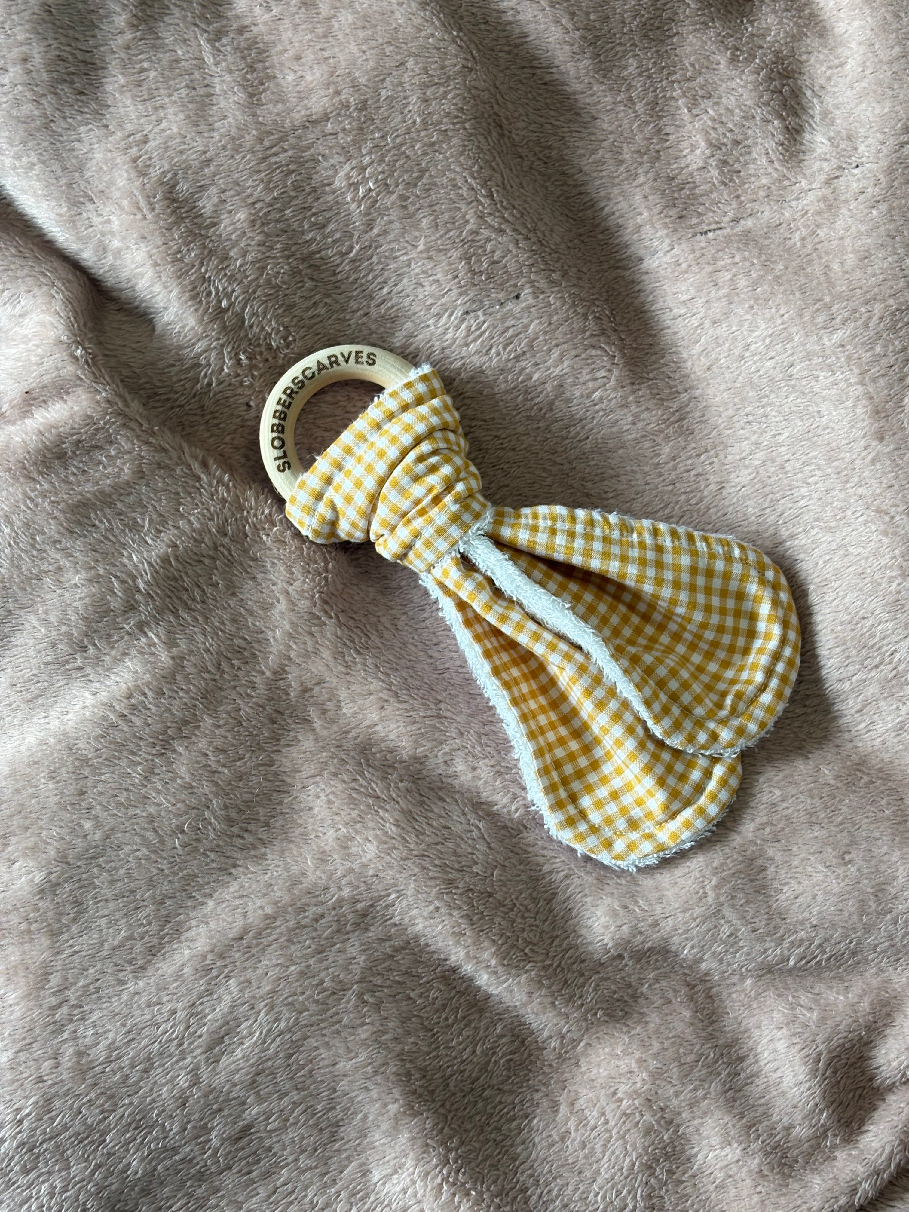 Yellow Gingham Wooden Teething Ring