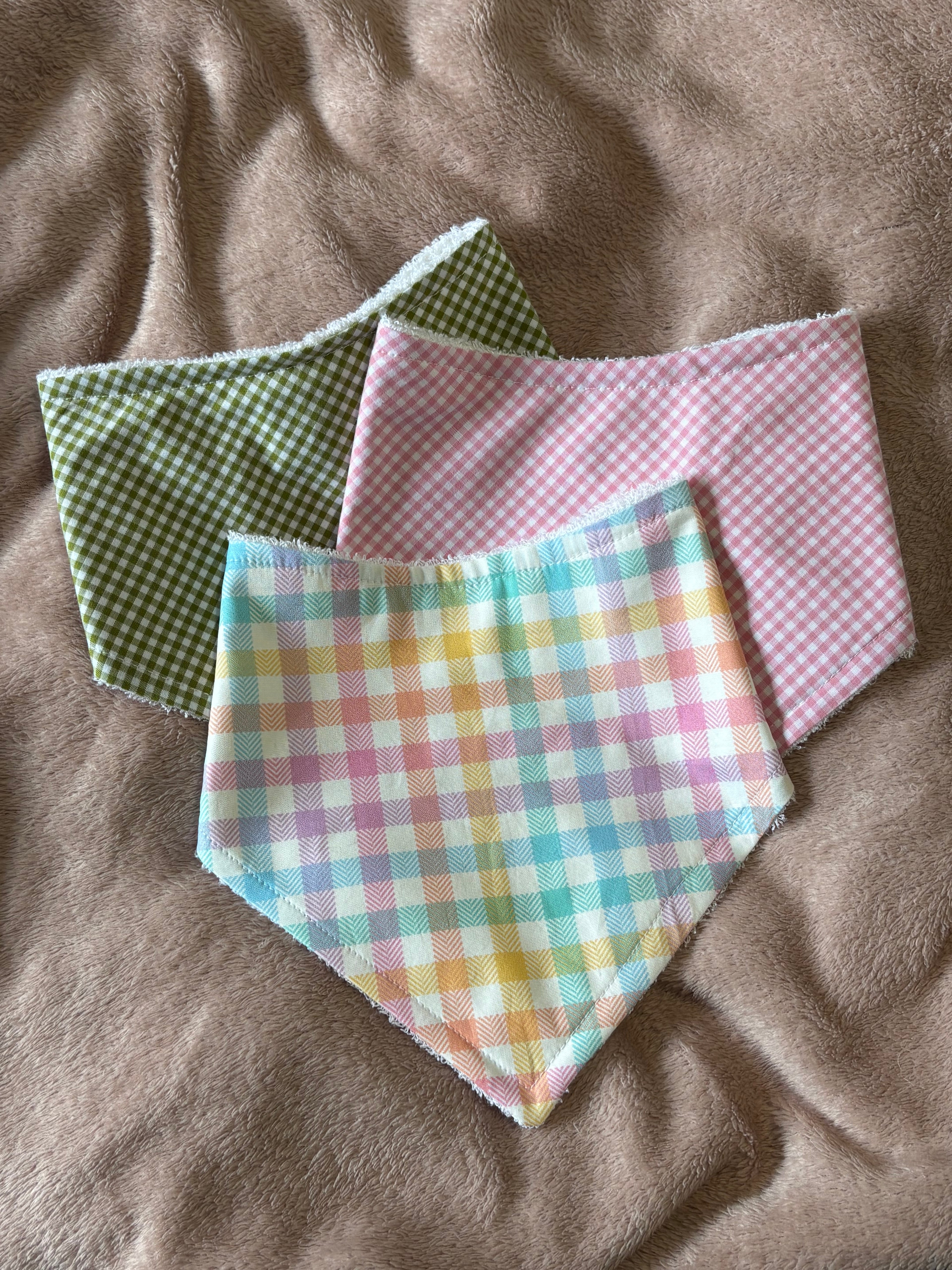 Pastel Gingham Three Pack Bandana Style Dribble Bibs