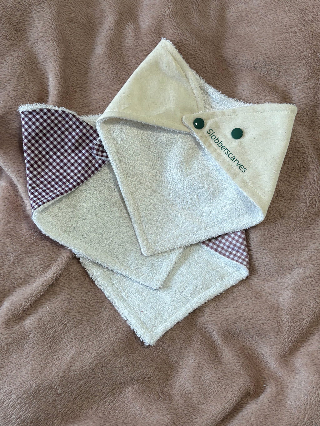 Plum Gingham Three Pack Bandana Style Dribble Bibs