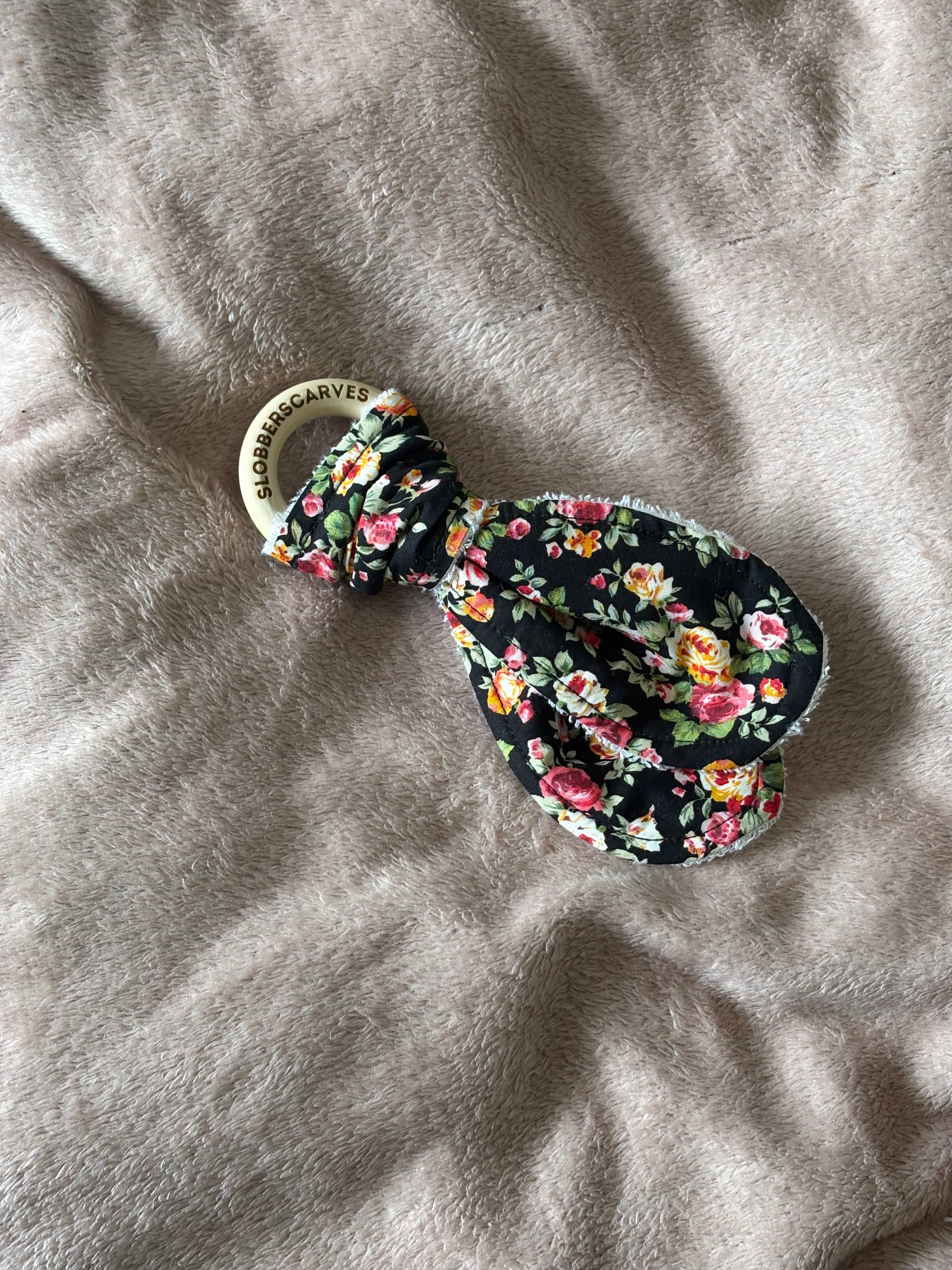 Black Floral Wooden Teething Ring