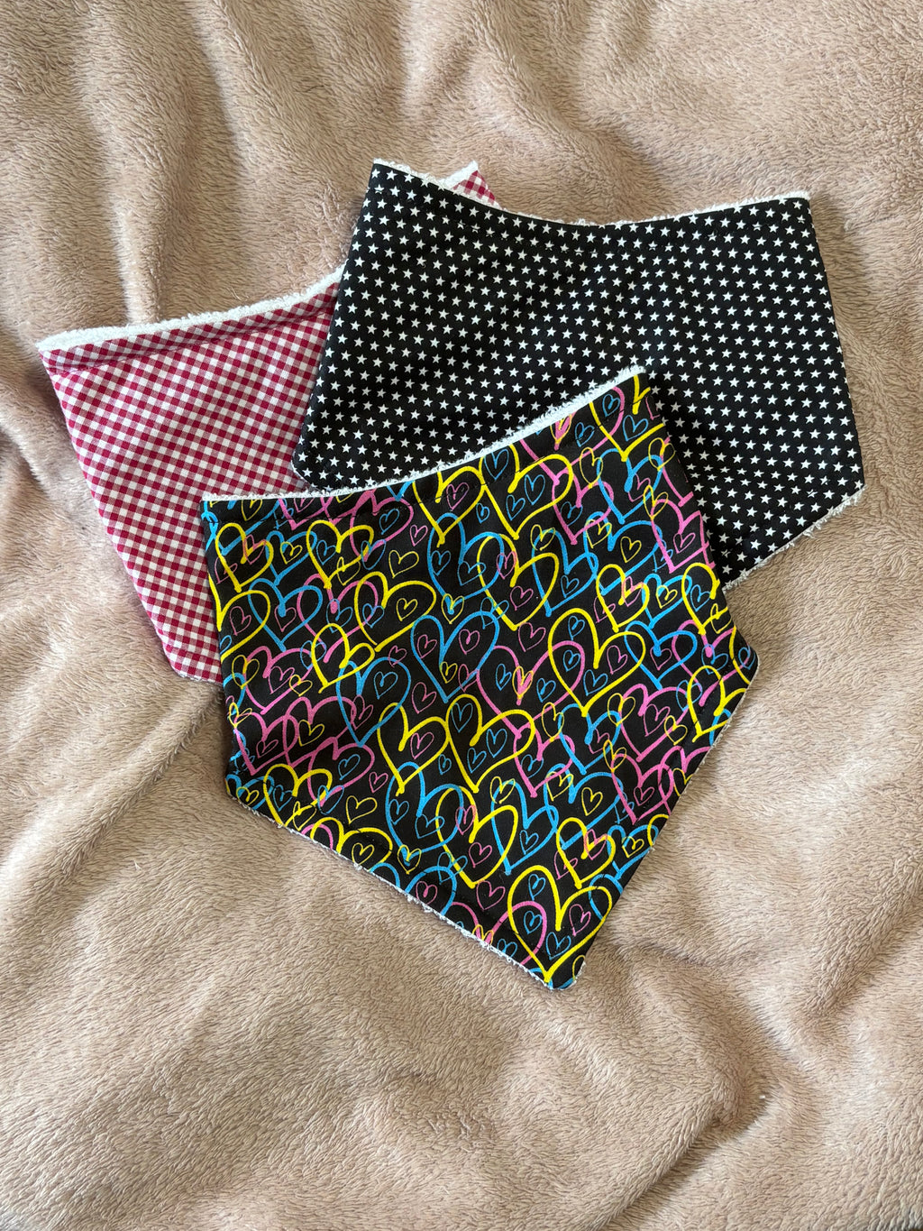 Black Hearts Three Pack Bandana Style Dribble Bibs