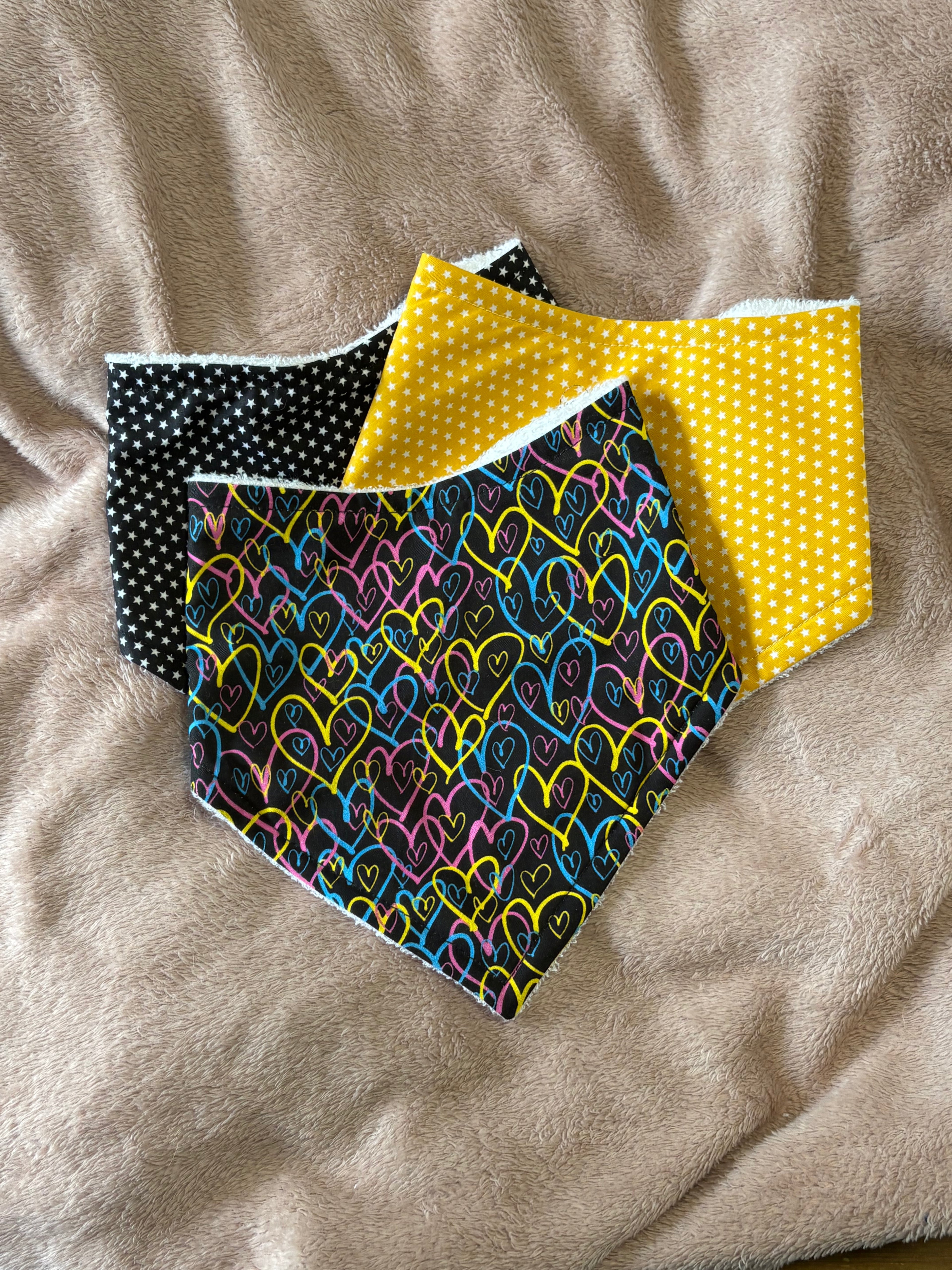 Black Hearts & Tiny Stars Three Pack Bandana Style Dribble Bibs