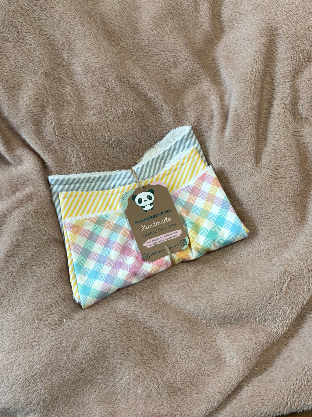 Pastel Gingham & Stripes Three Pack Bandana Style Dribble Bibs