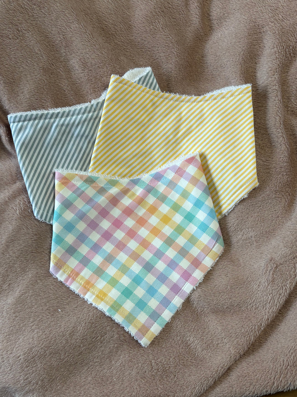 Pastel Gingham & Stripes Three Pack Bandana Style Dribble Bibs