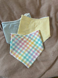 Pastel Gingham & Stripes Three Pack Bandana Style Dribble Bibs