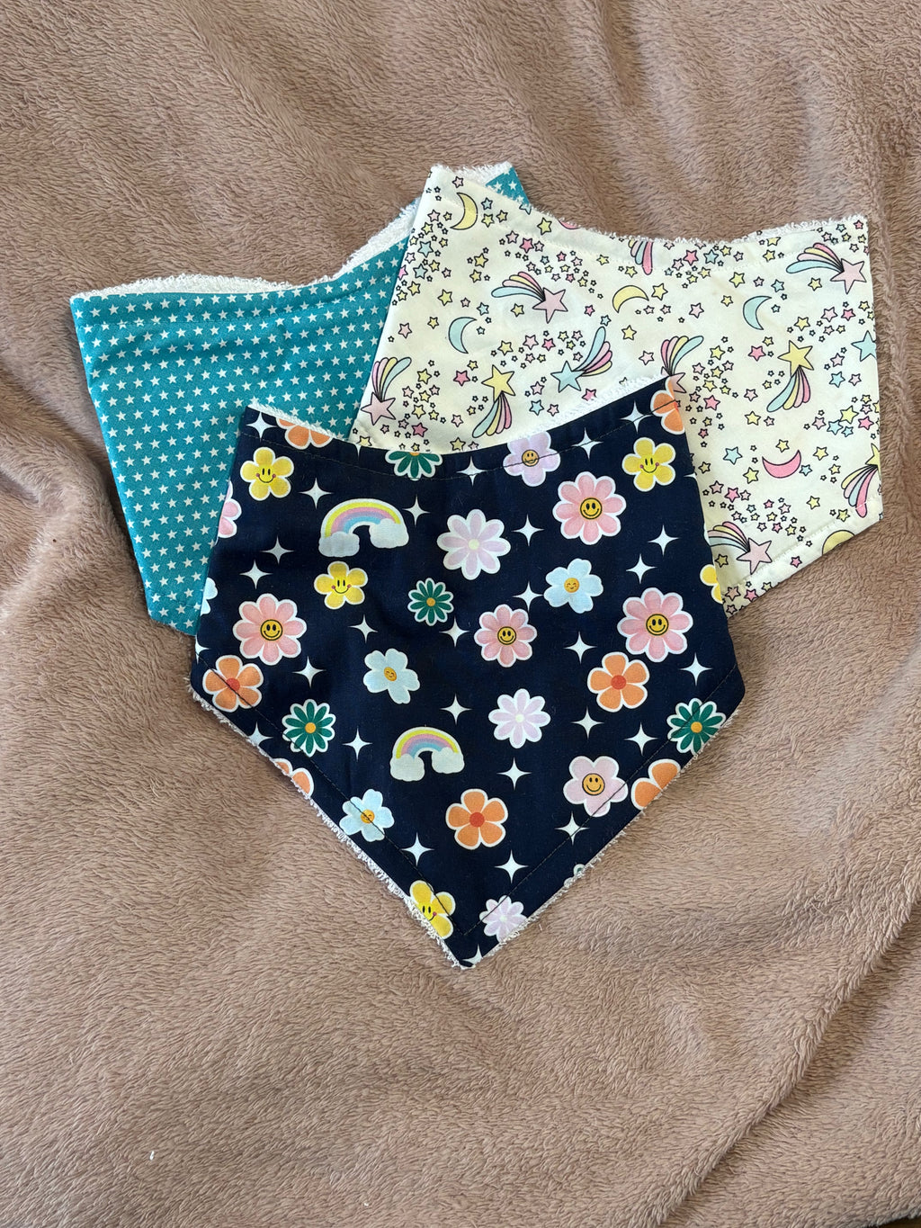 Navy Flowers & Stars Bandana Style Dribble Bibs