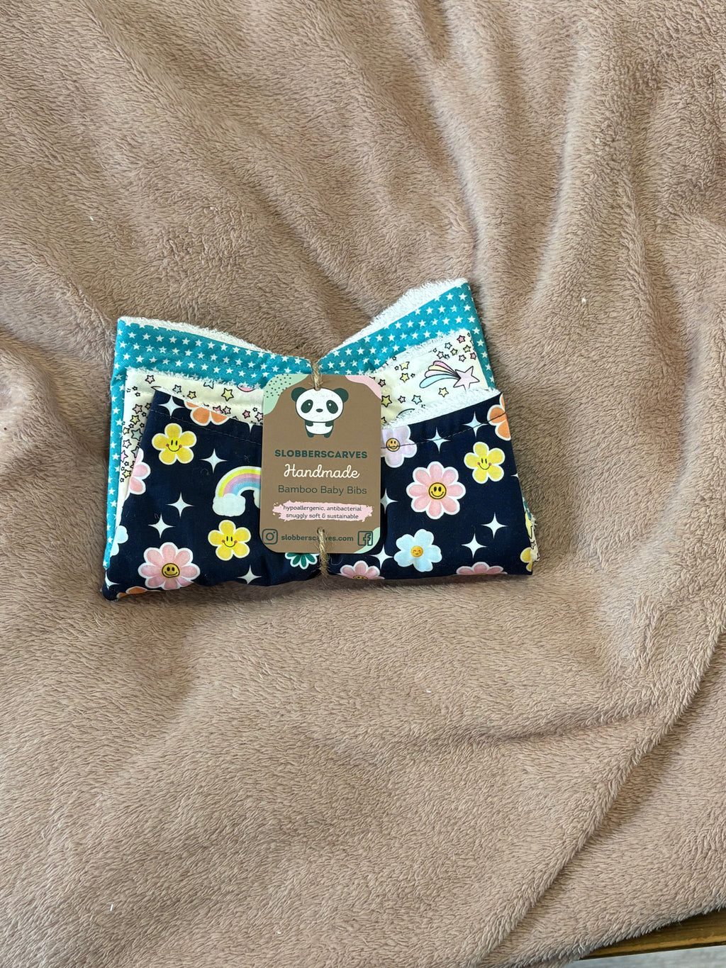 Navy Flowers & Stars Bandana Style Dribble Bibs