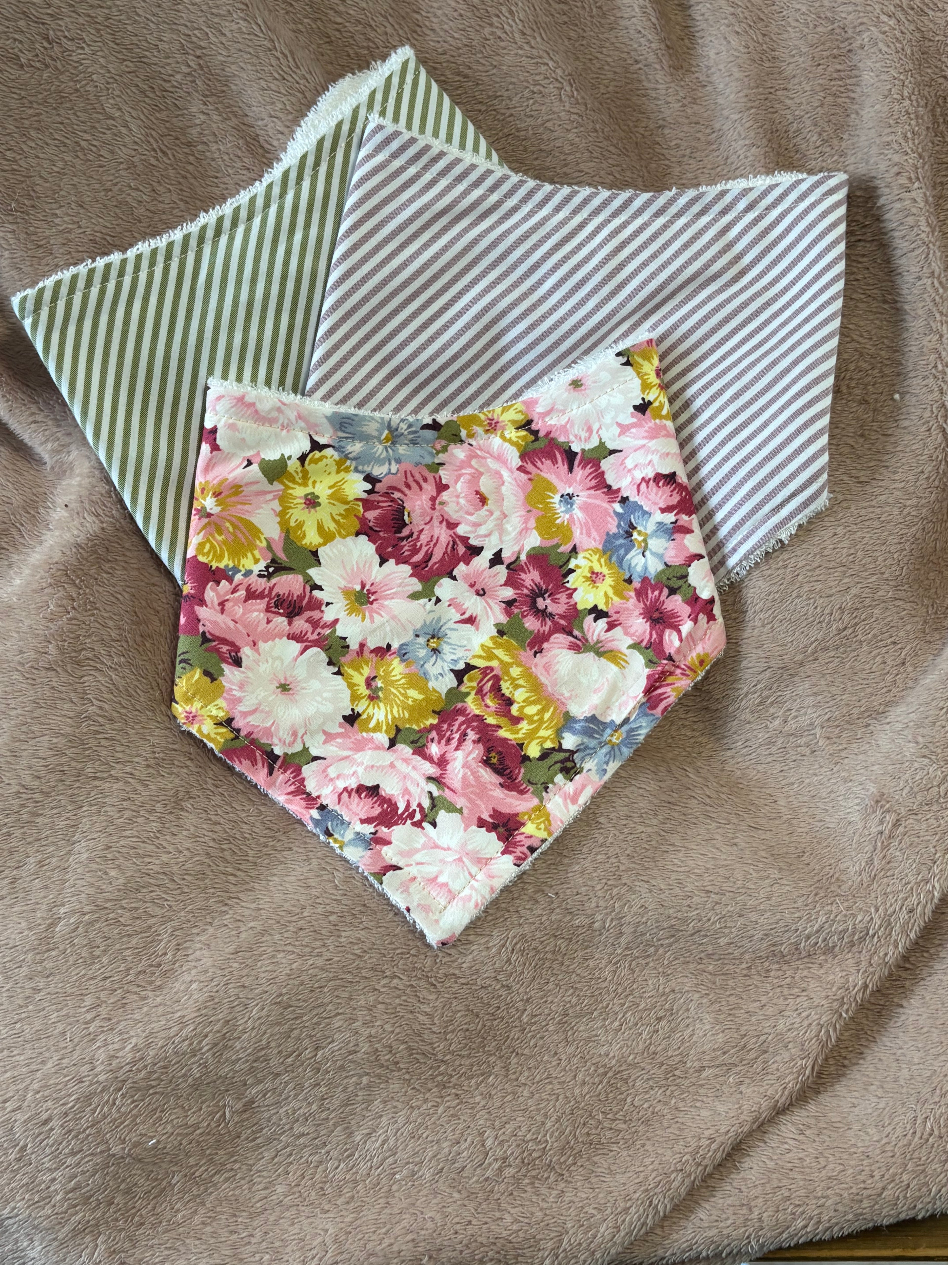 Bold Flowers & Stripes Bandana Style Dribble Bibs