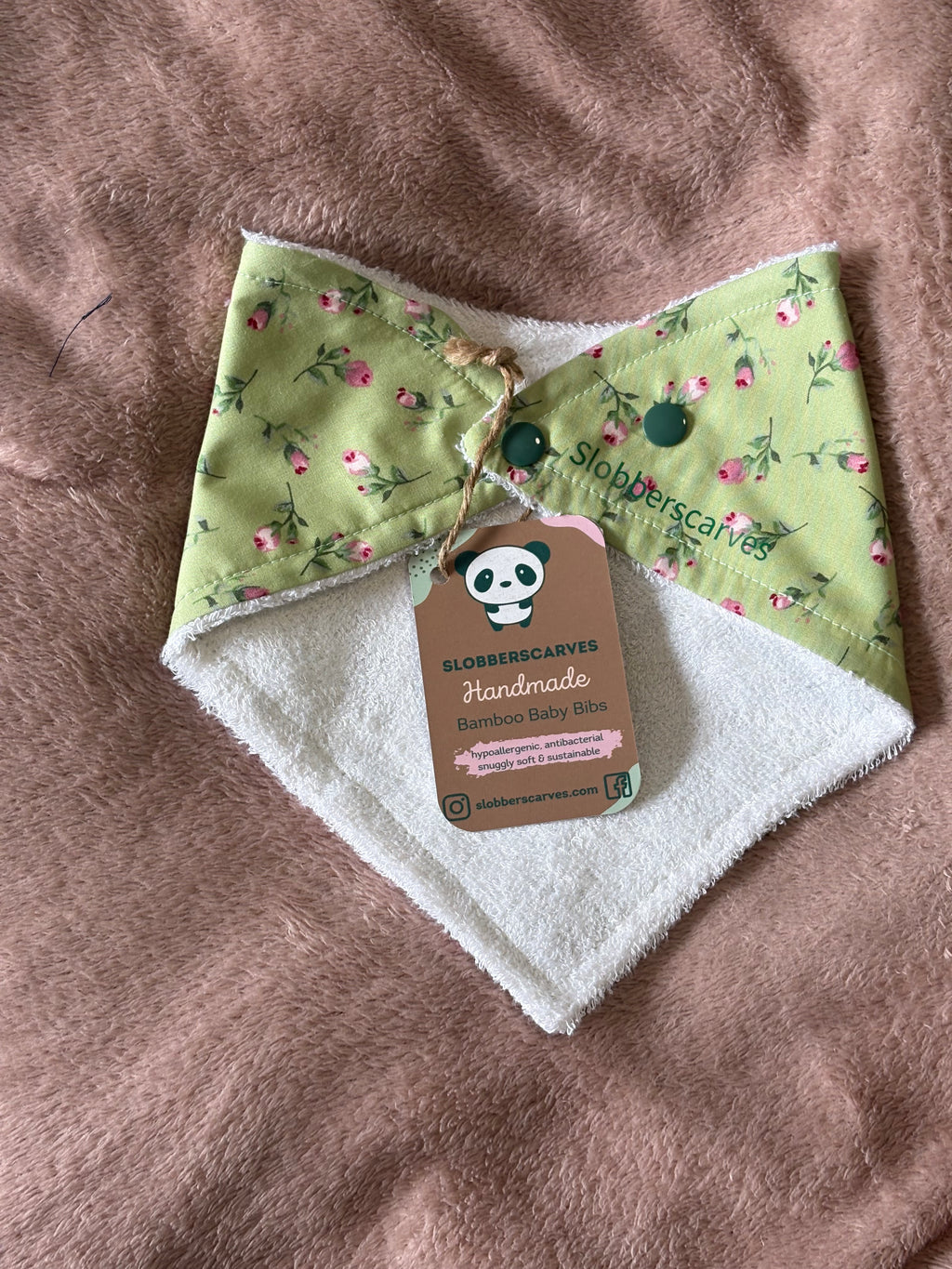 Green Tiny Roses Bandana Style Bamboo Dribble Bib