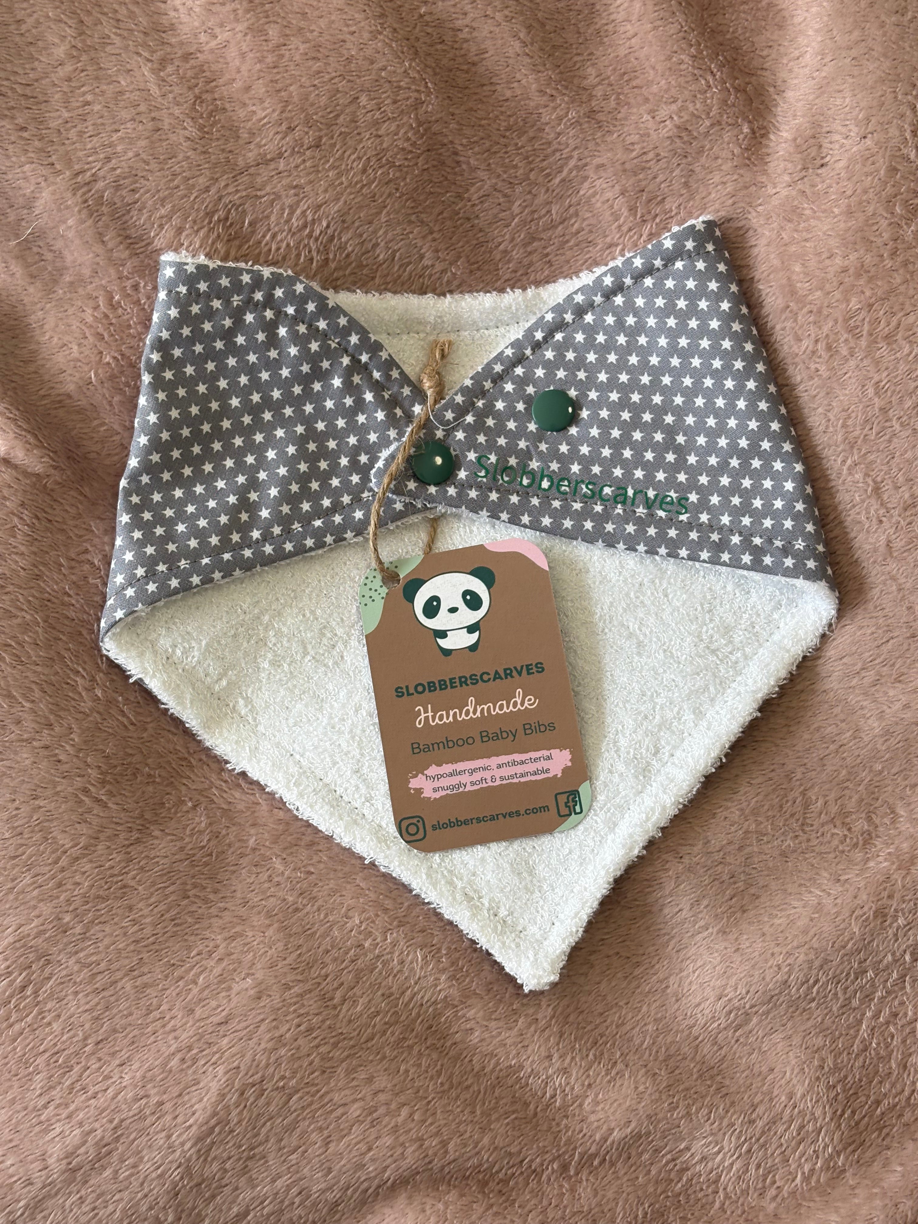 Grey Tiny Stars Bandana Style Bamboo Dribble Bib