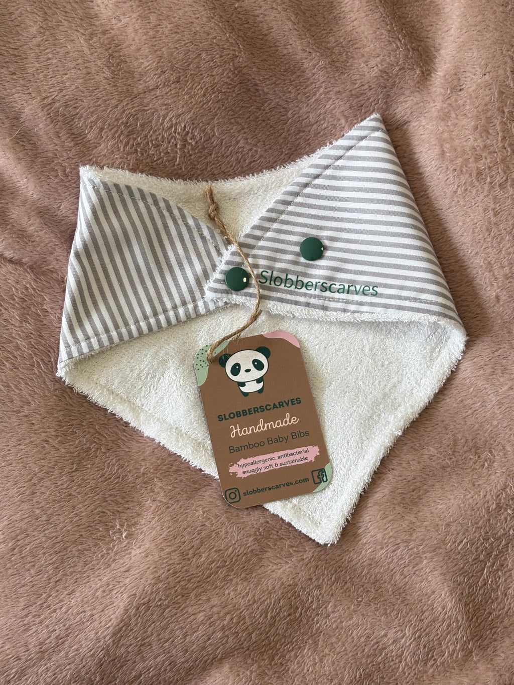 Grey Stripes Bandana Style Bamboo Dribble Bib