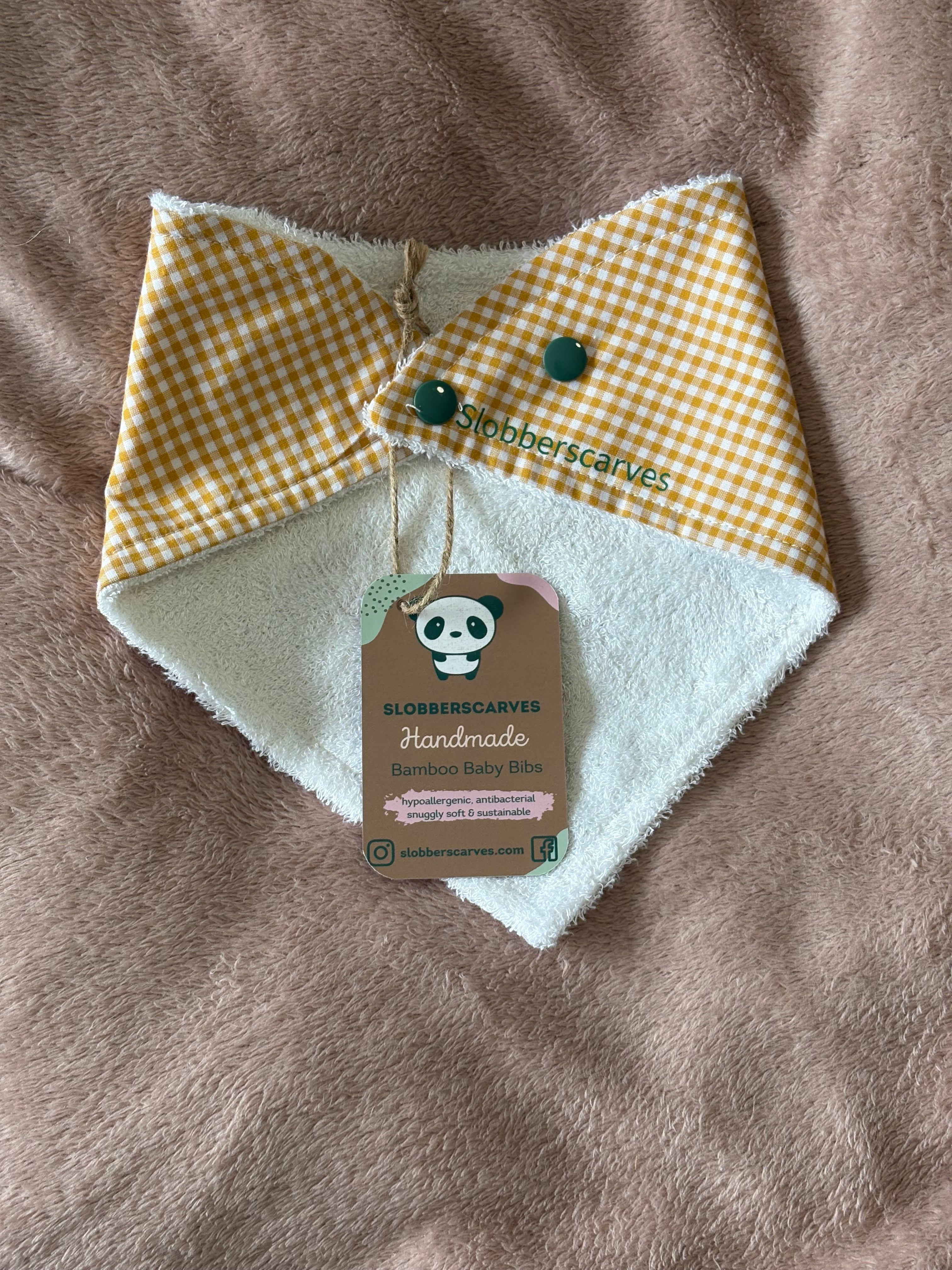 Yellow Gingham Bandana Style Bamboo Dribble Bib