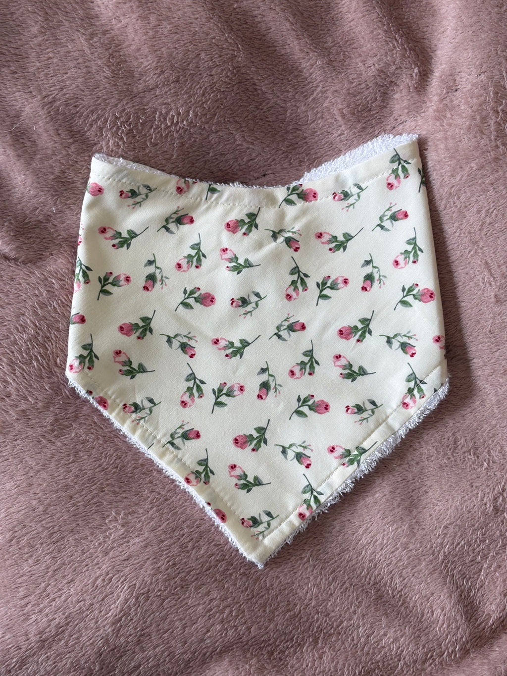 Cream Tiny Roses Bandana Style Bamboo Dribble Bib