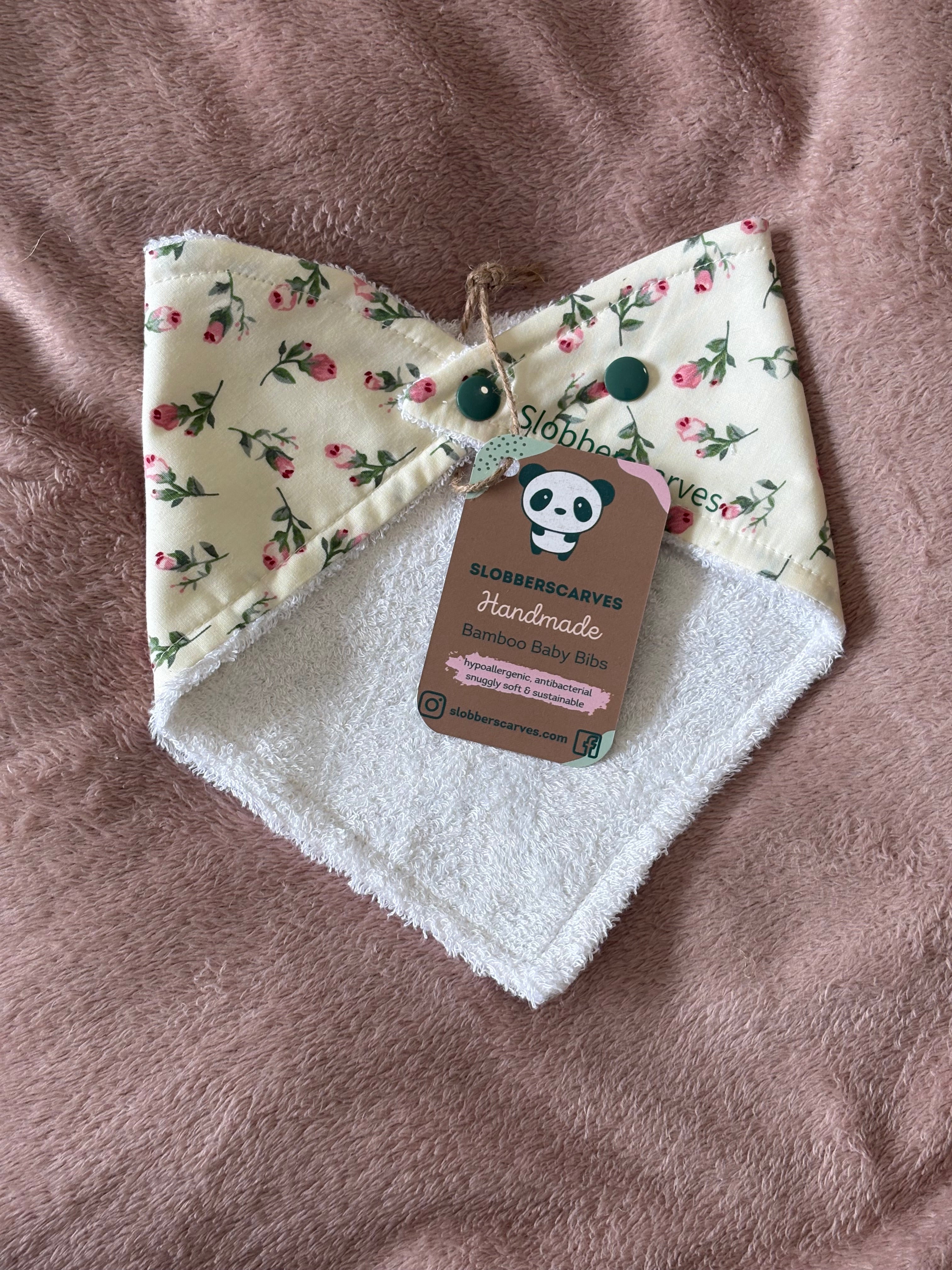 Cream Tiny Roses Bandana Style Bamboo Dribble Bib