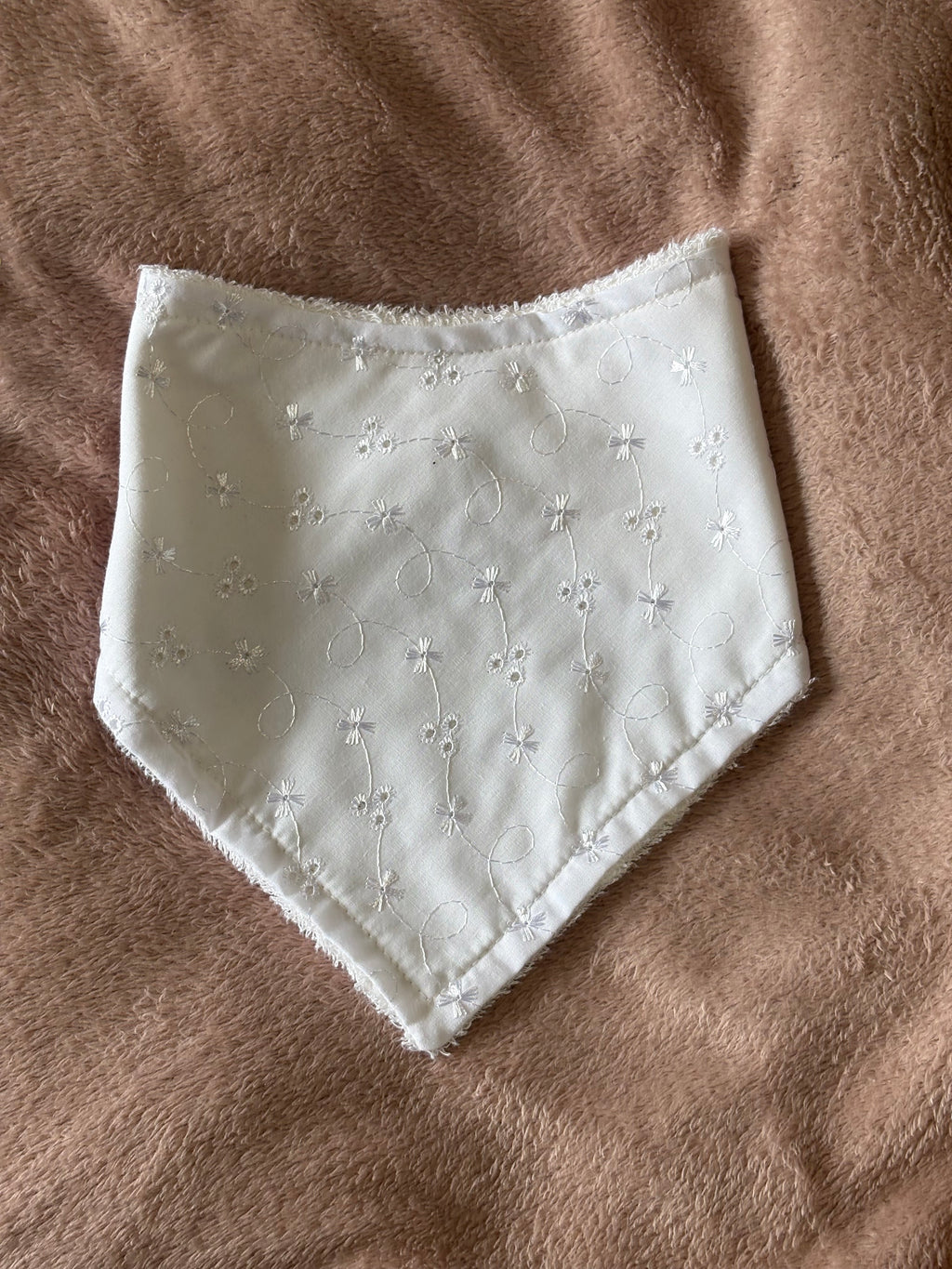 White Broiderie Anglais Bandana Style Bamboo Dribble Bib