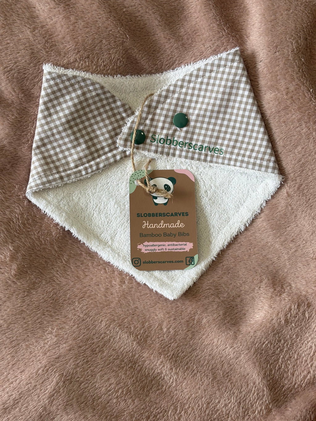 Stone Gingham Bandana Style Bamboo Dribble Bib