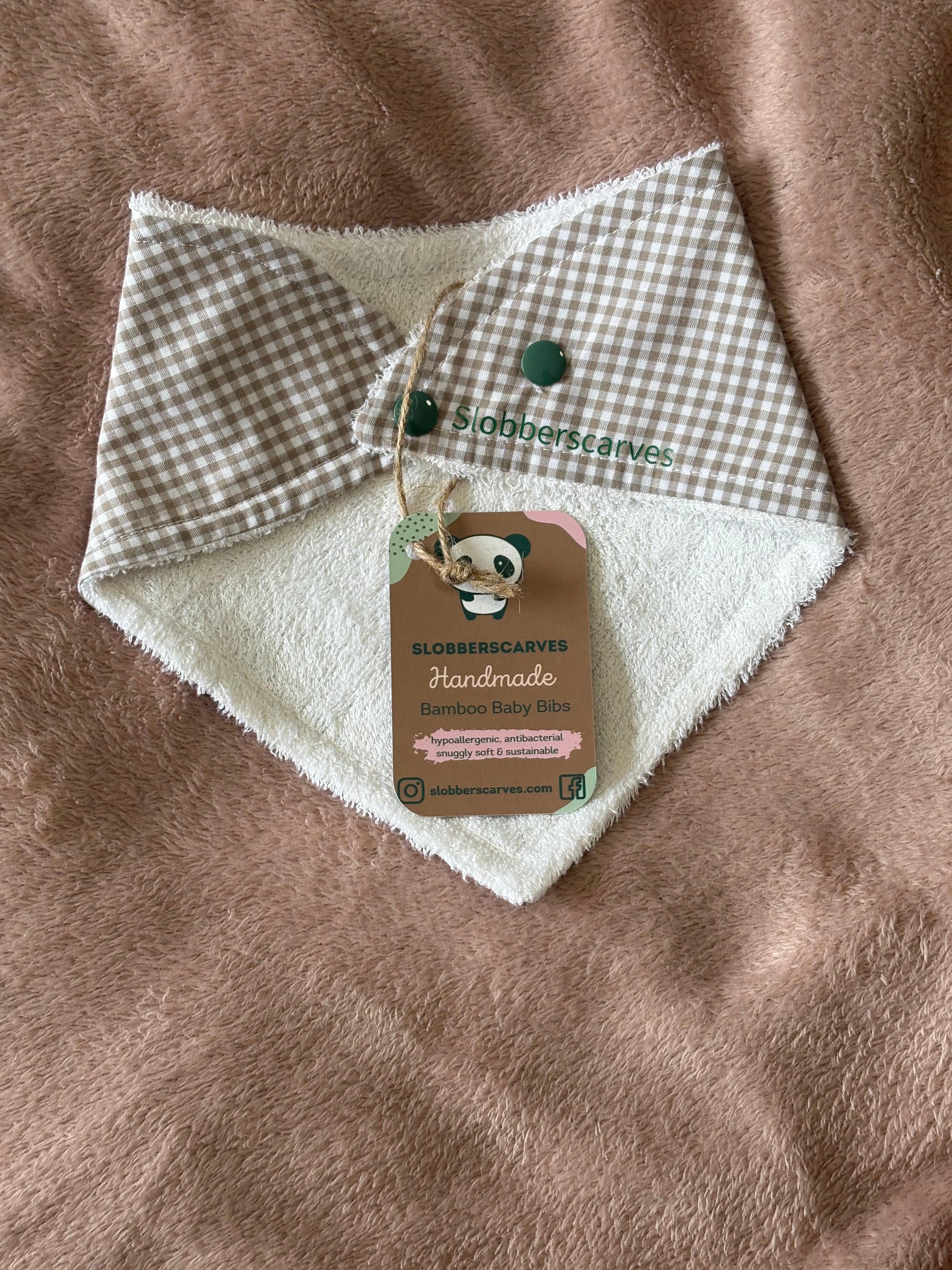 Stone Gingham Bandana Style Bamboo Dribble Bib