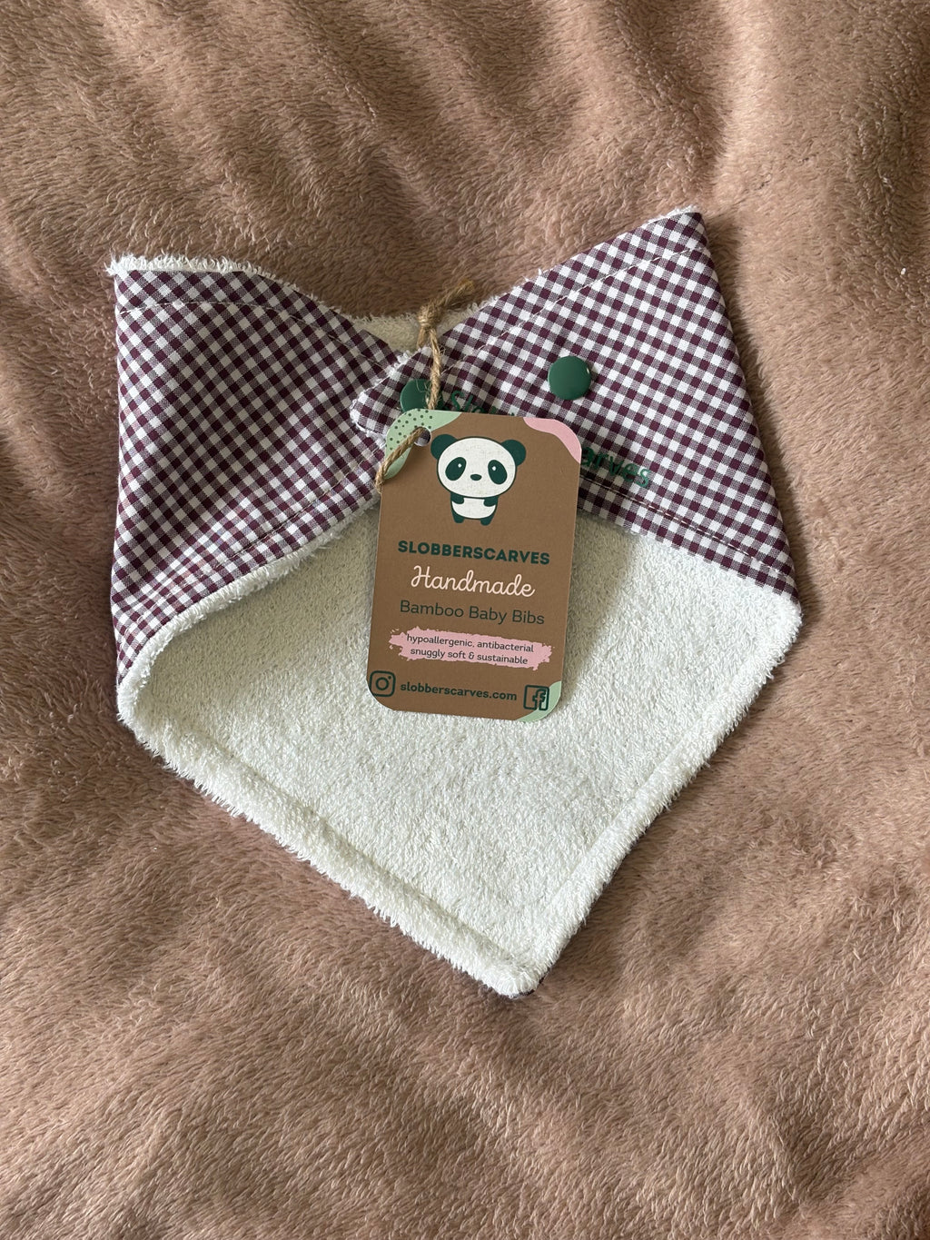 Plum Gingham Bandana Style Bamboo Dribble Bib
