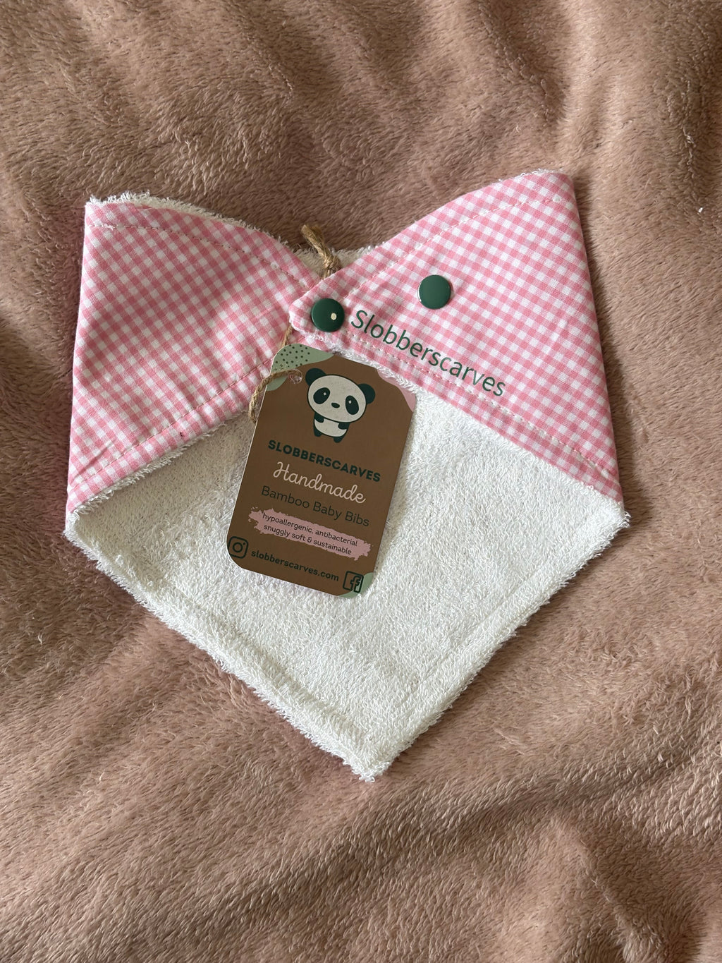 Pink Gingham Bandana Style Bamboo Dribble Bib