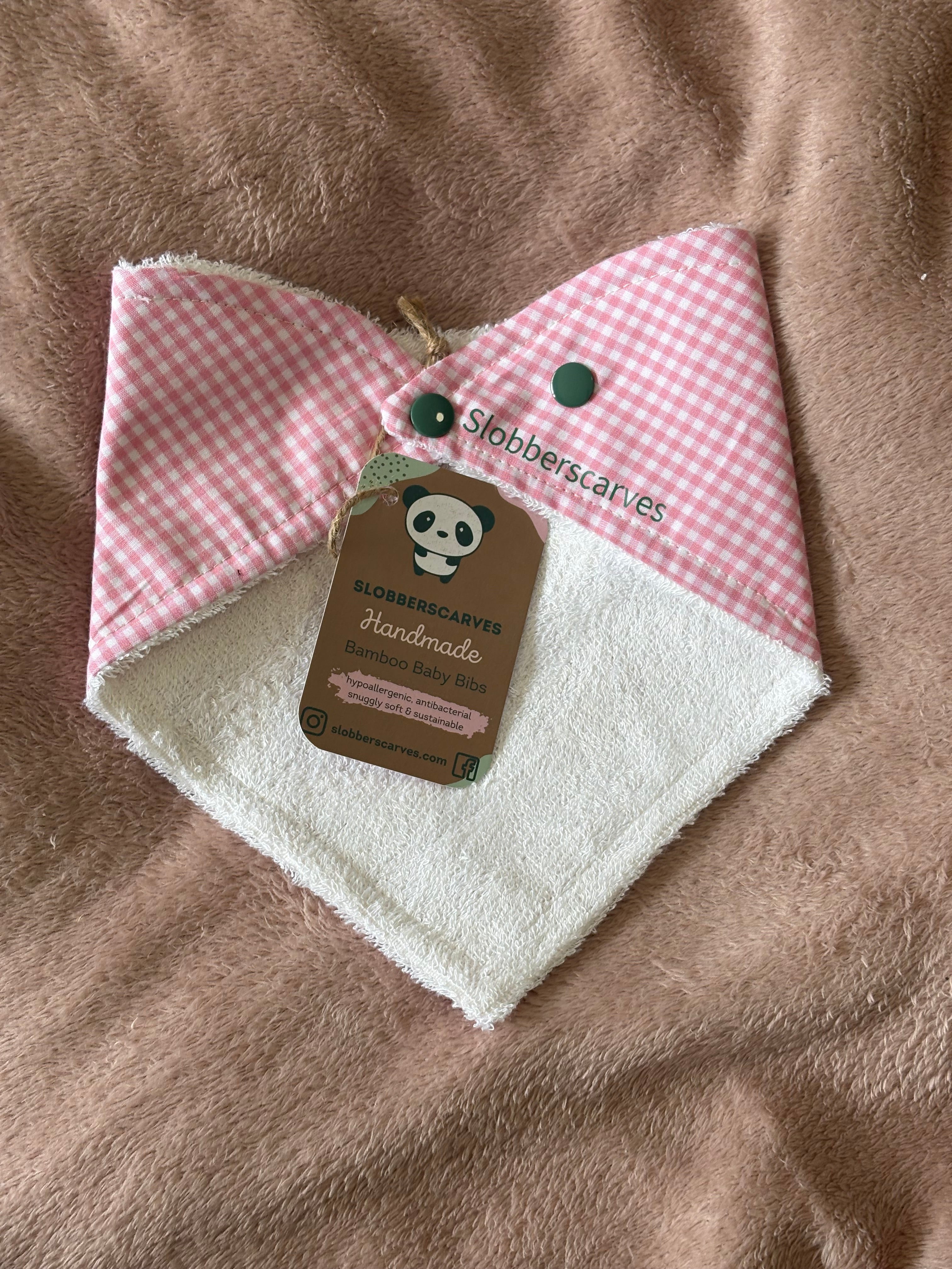 Pink Gingham Bandana Style Bamboo Dribble Bib