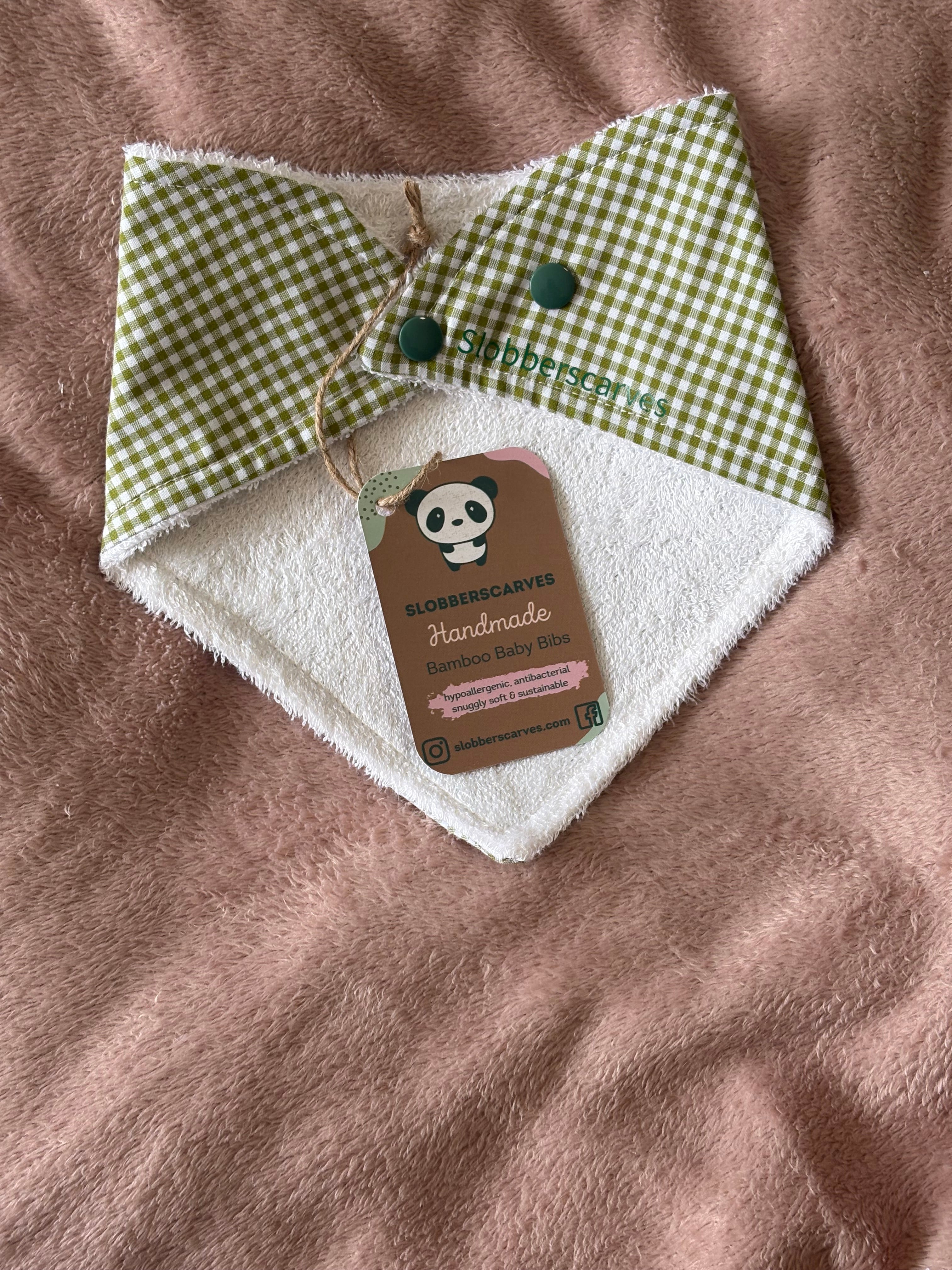 Green Gingham Bandana Style Bamboo Dribble Bib