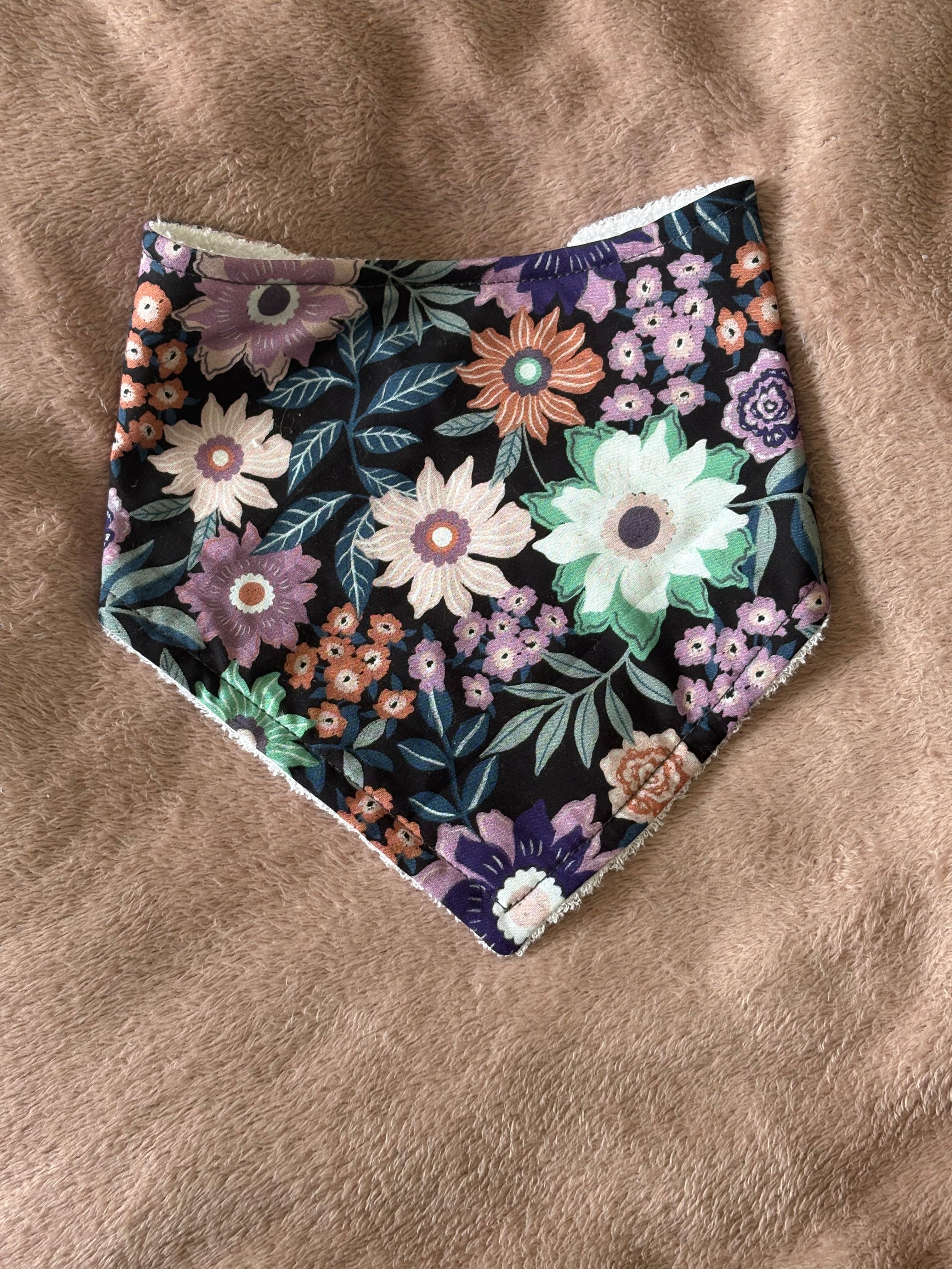 Navy Bold Flowers Bandana Style Bamboo Dribble Bib