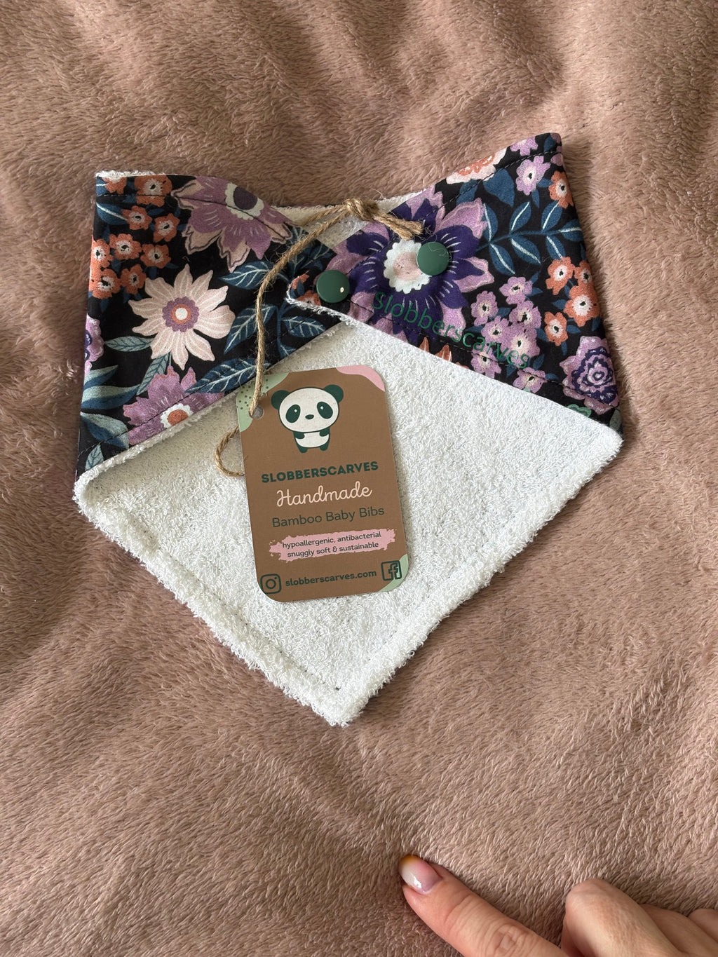 Navy Bold Flowers Bandana Style Bamboo Dribble Bib