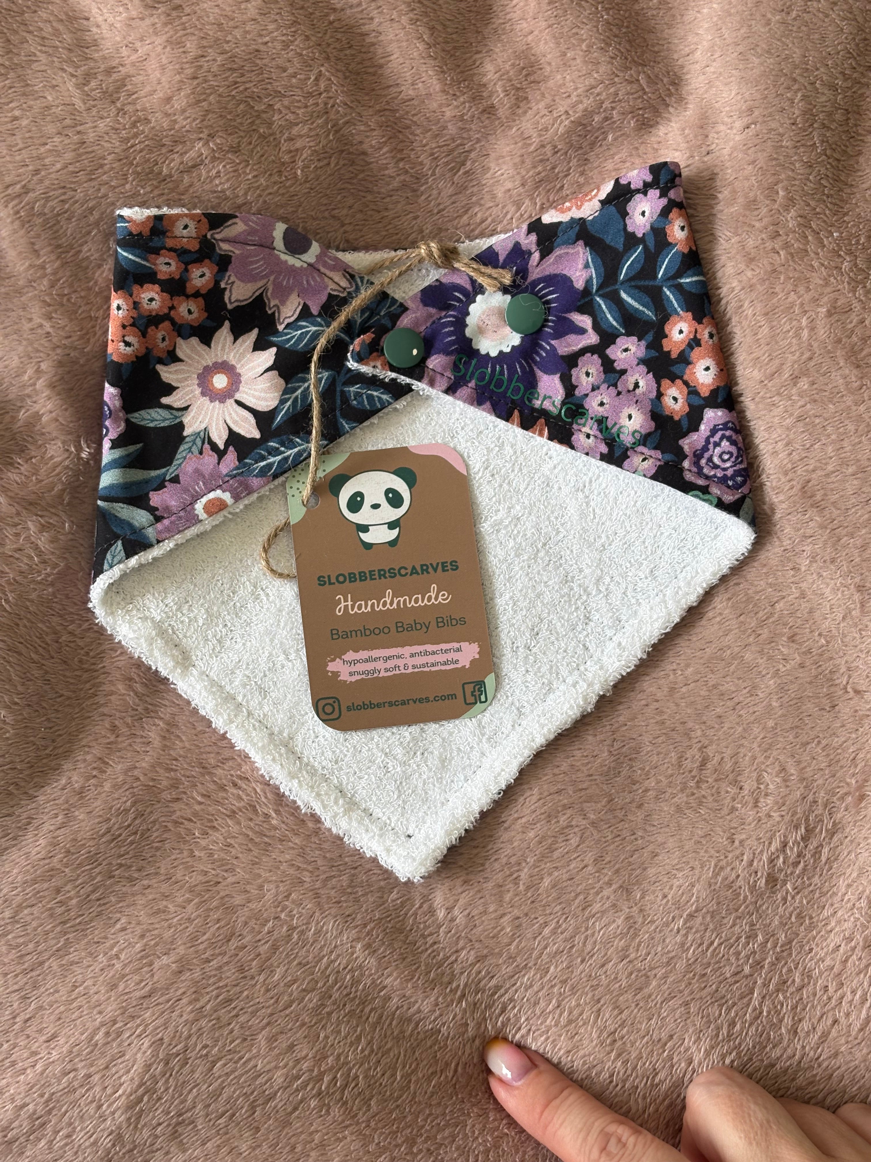Navy Bold Flowers Bandana Style Bamboo Dribble Bib
