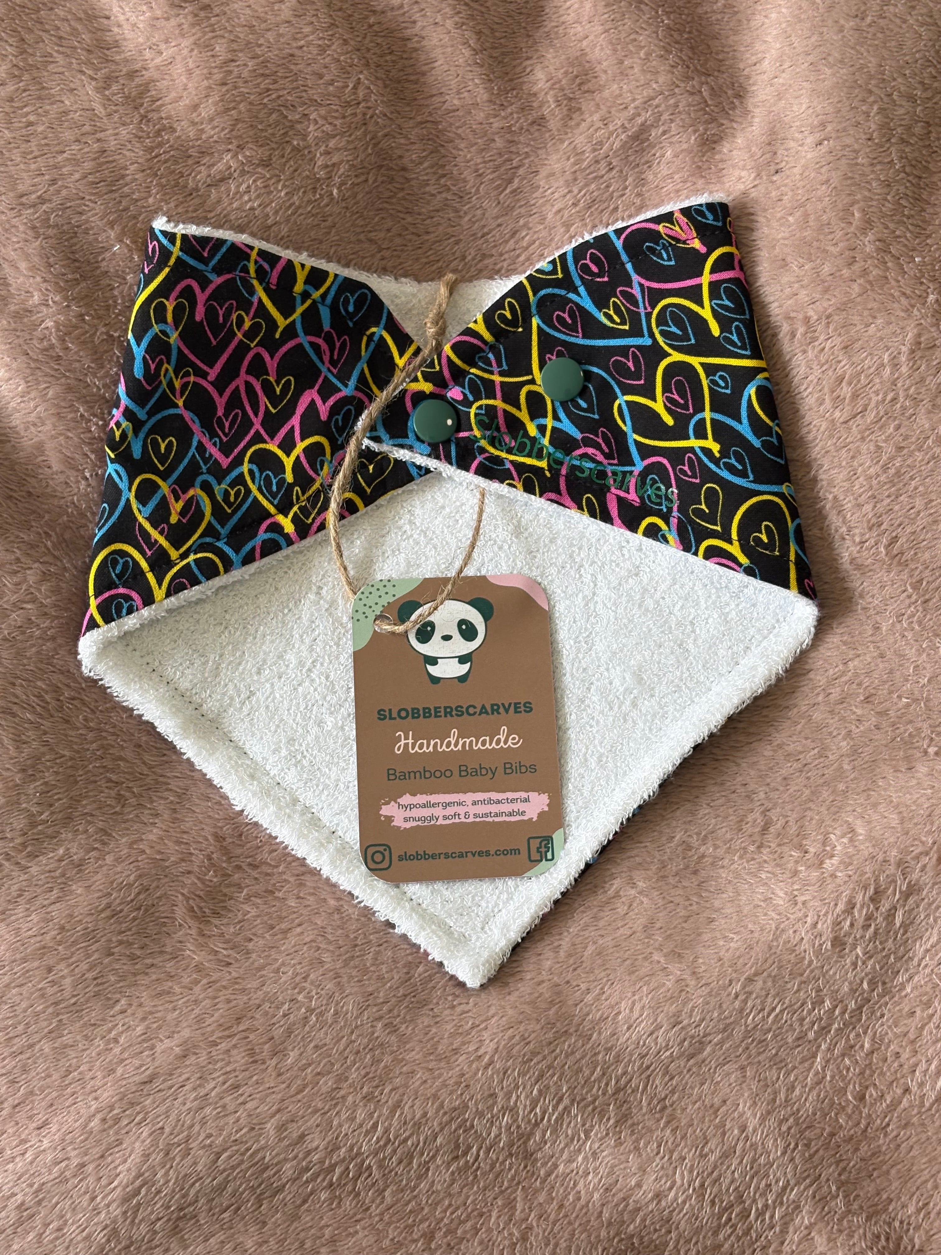 Black Hearts Bandana Style Bamboo Dribble Bib