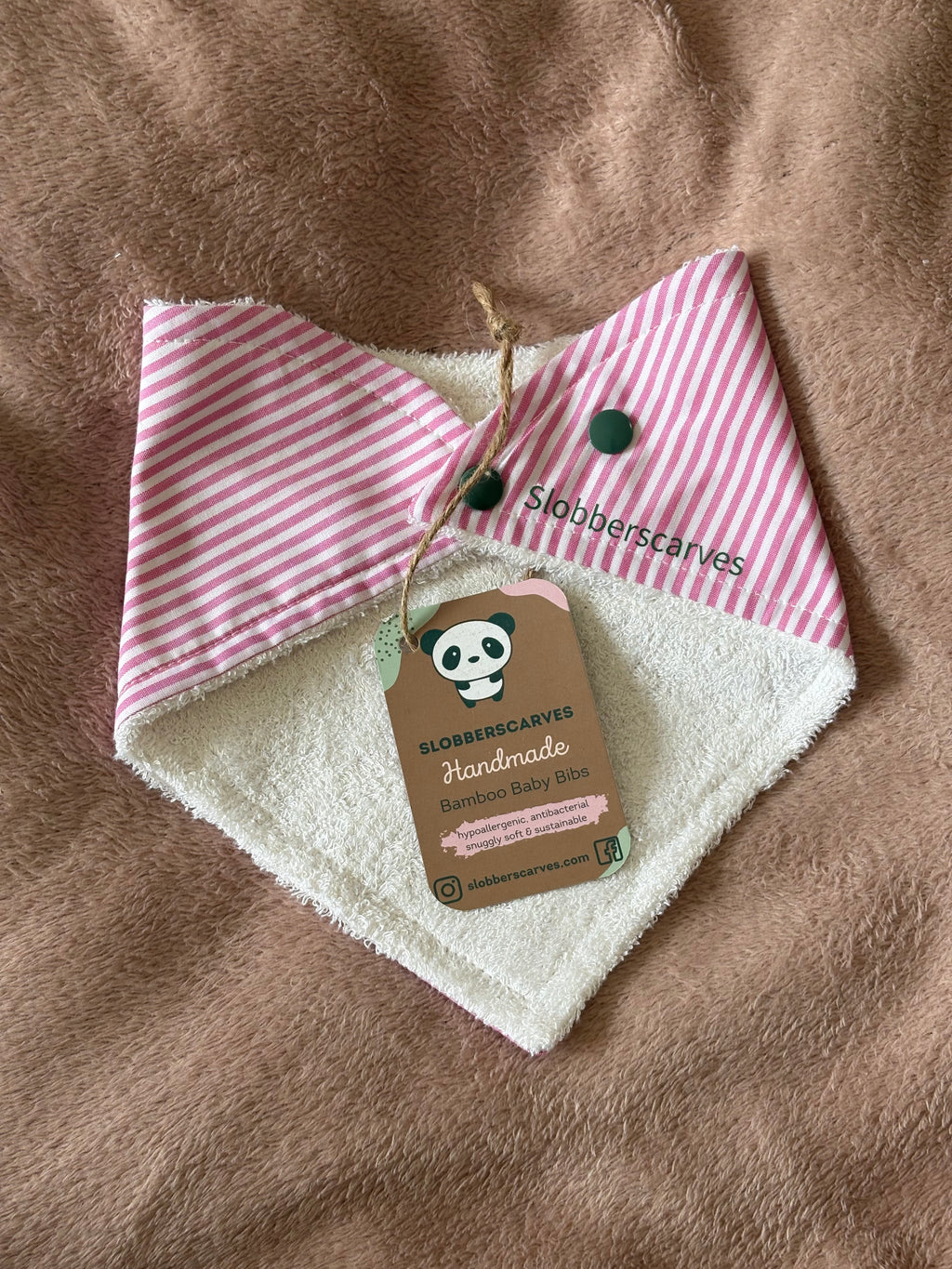 Pink Stripes Bandana Style Bamboo Dribble Bib